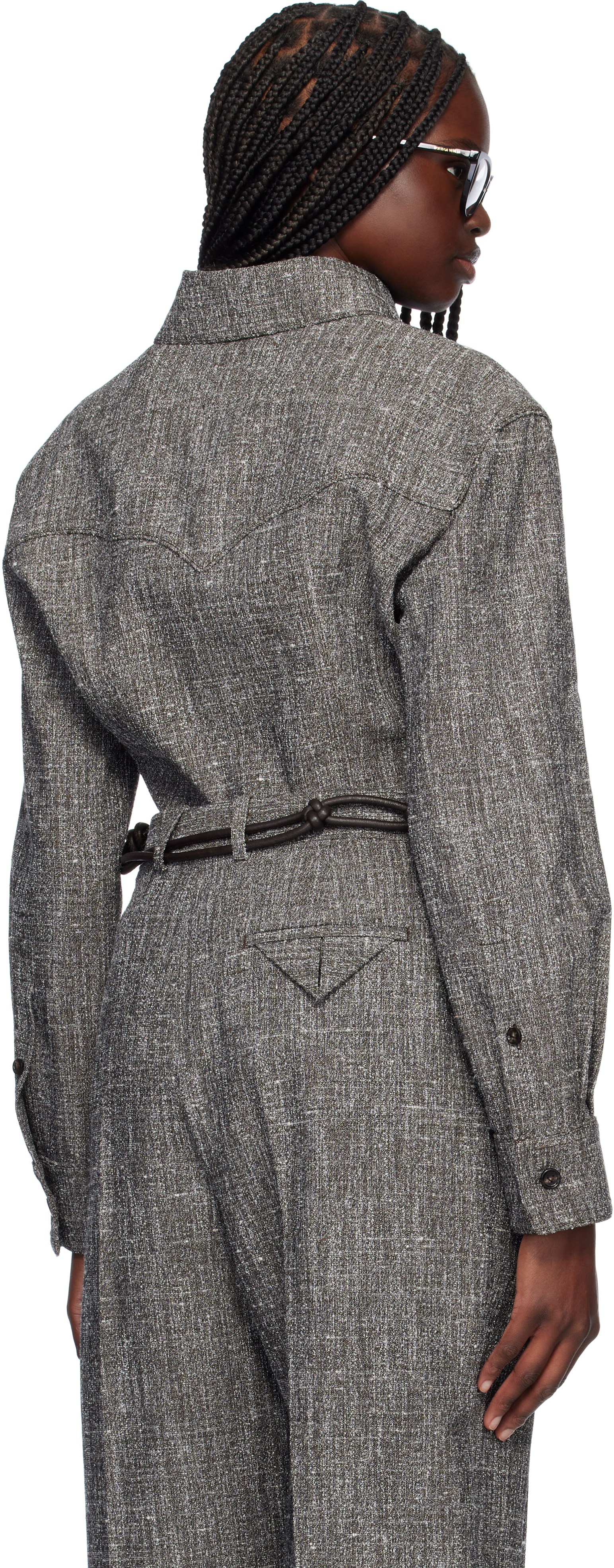 Bottega Veneta Gray Melange Viscose & Silk Shirt In 1276 Brown/grey/whit