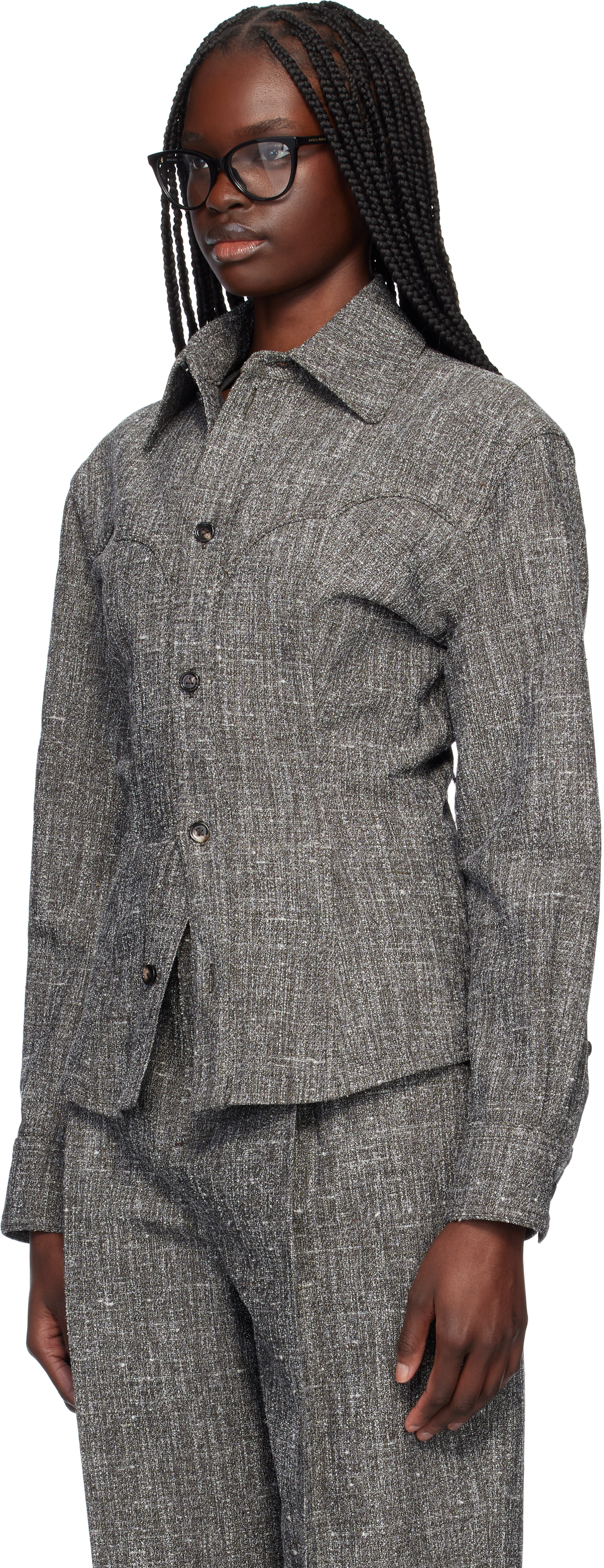 Bottega Veneta Gray Melange Viscose & Silk Shirt In 1276 Brown/grey/whit