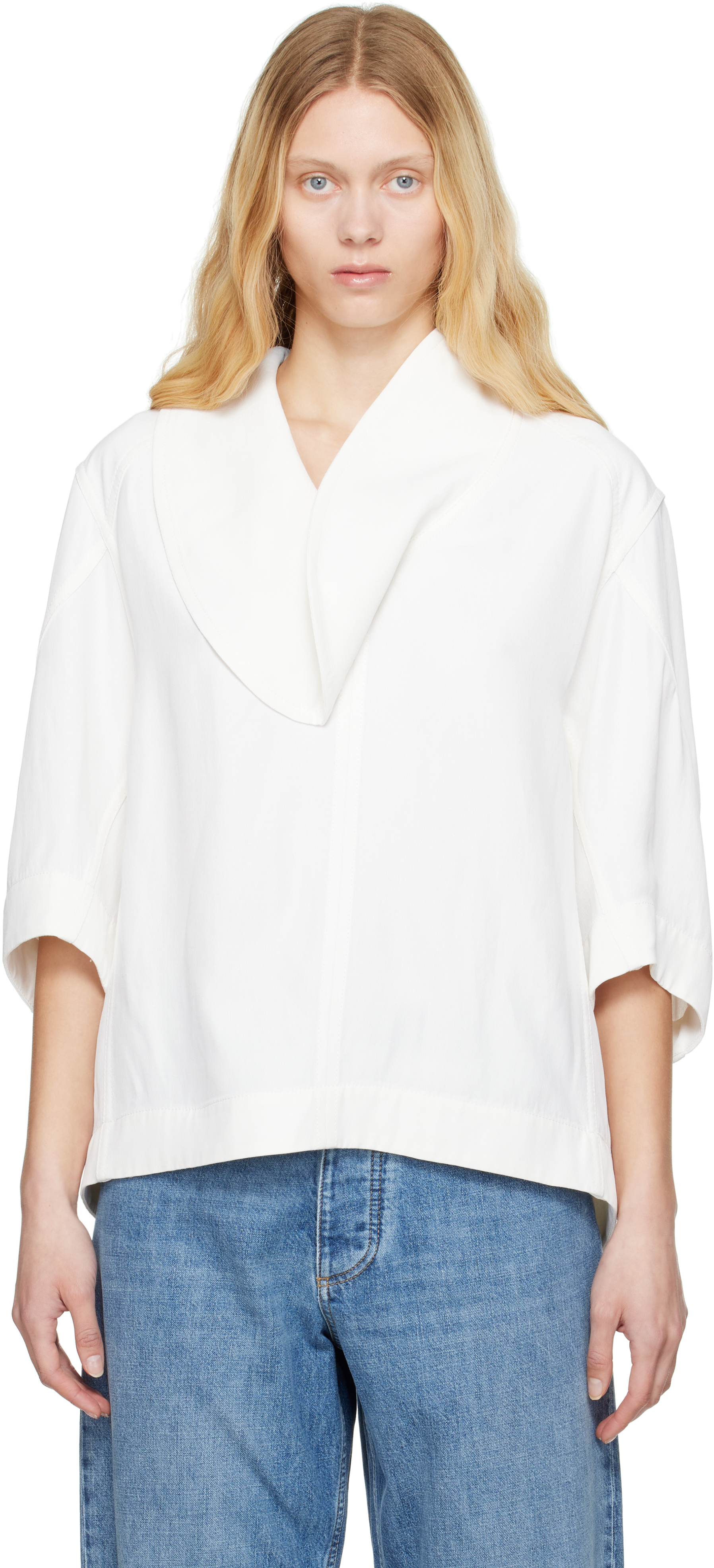 Bottega Veneta: オフホワイト Grainy Viscose Linen コクーン シャツ 