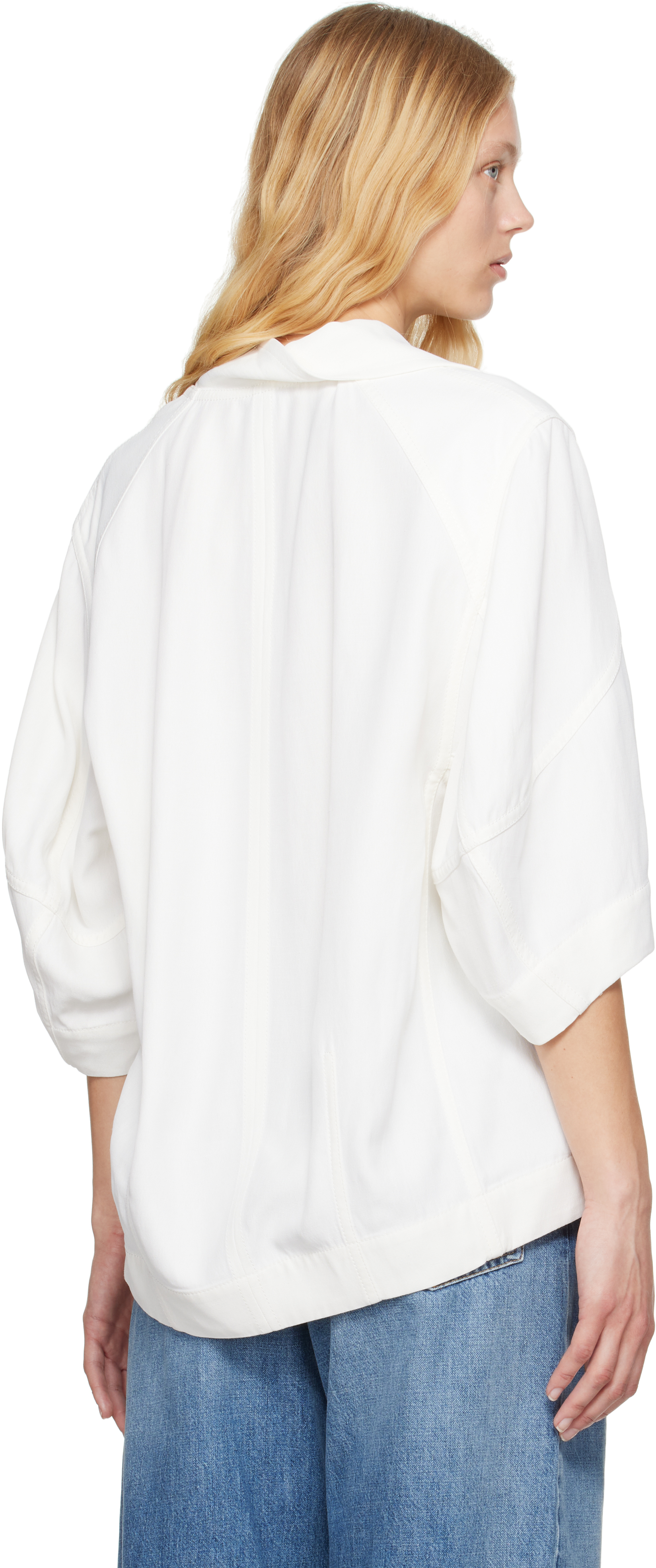 Bottega Veneta Off-white Grainy Viscose Linen Cocoon Shirt In 9071 Chalk