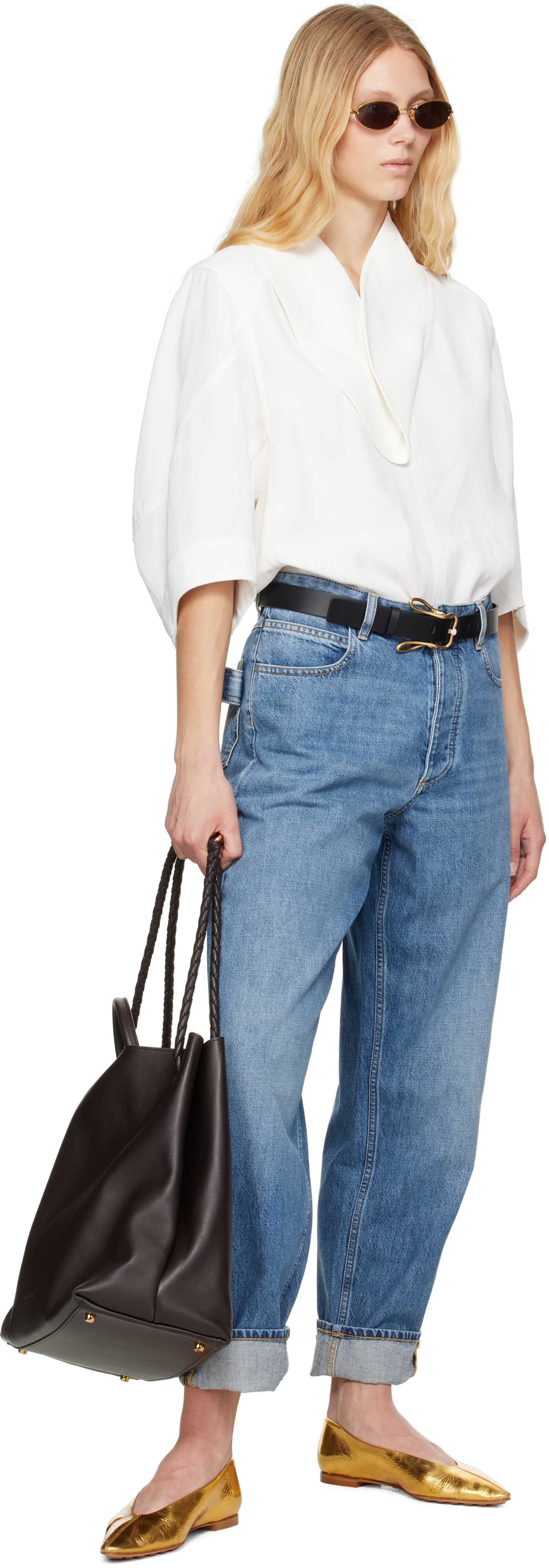 Bottega Veneta Off-white Grainy Viscose Linen Cocoon Shirt In 9071 Chalk