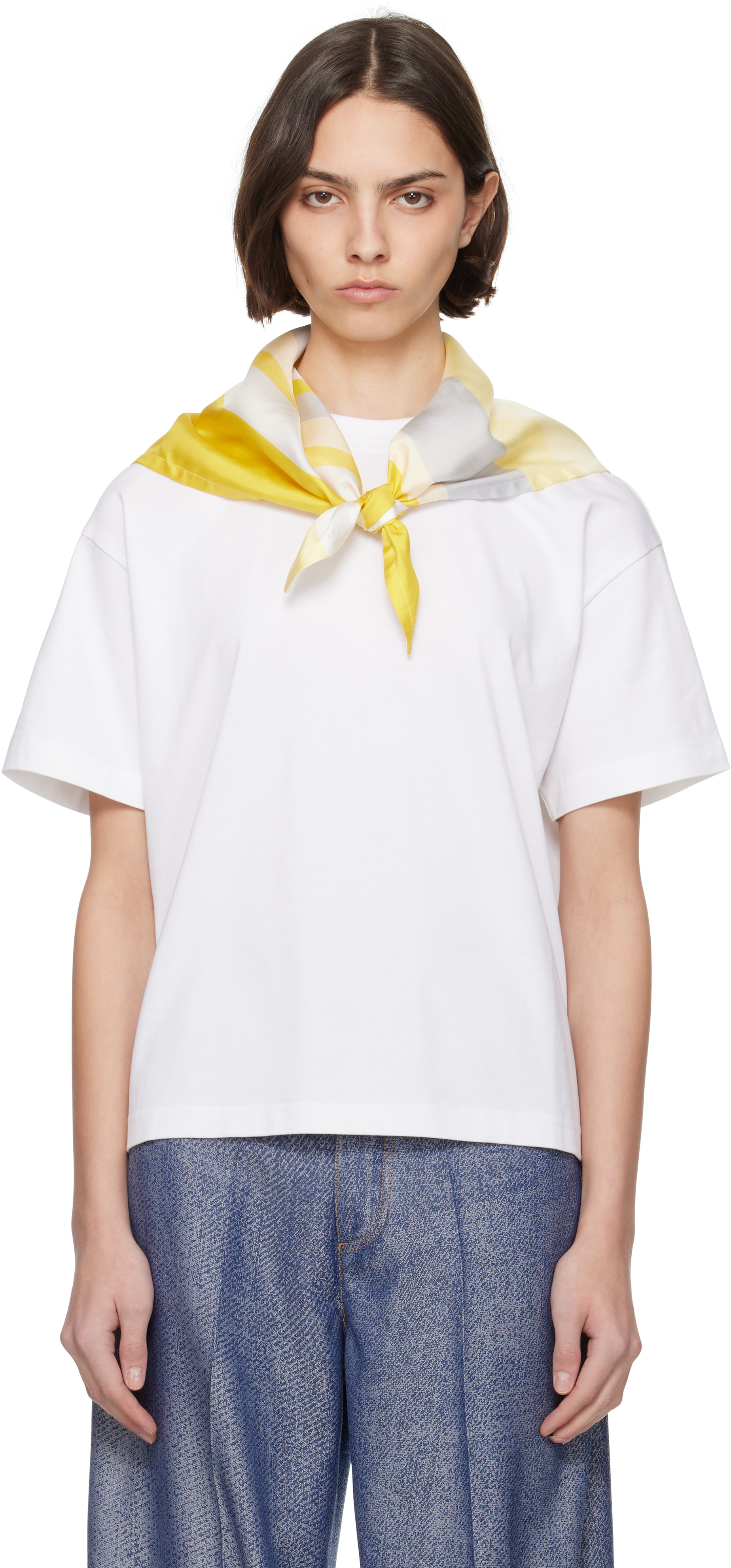 Bottega Veneta Women White T-shirt With Silk Scarf