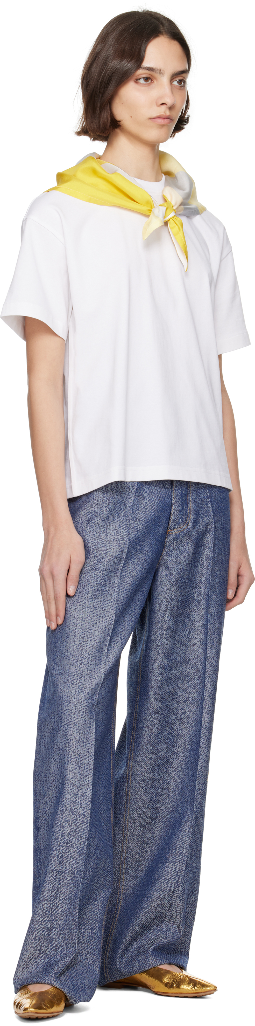 Bottega Veneta Women White T-shirt With Silk Scarf