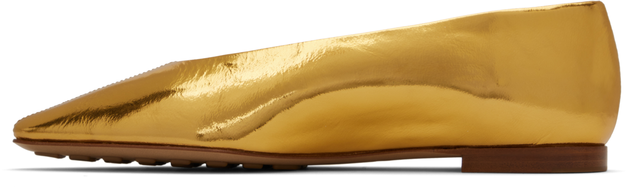Bottega Veneta Reflective Goatskin Sofia Ballet Flats In 8265 Gold
