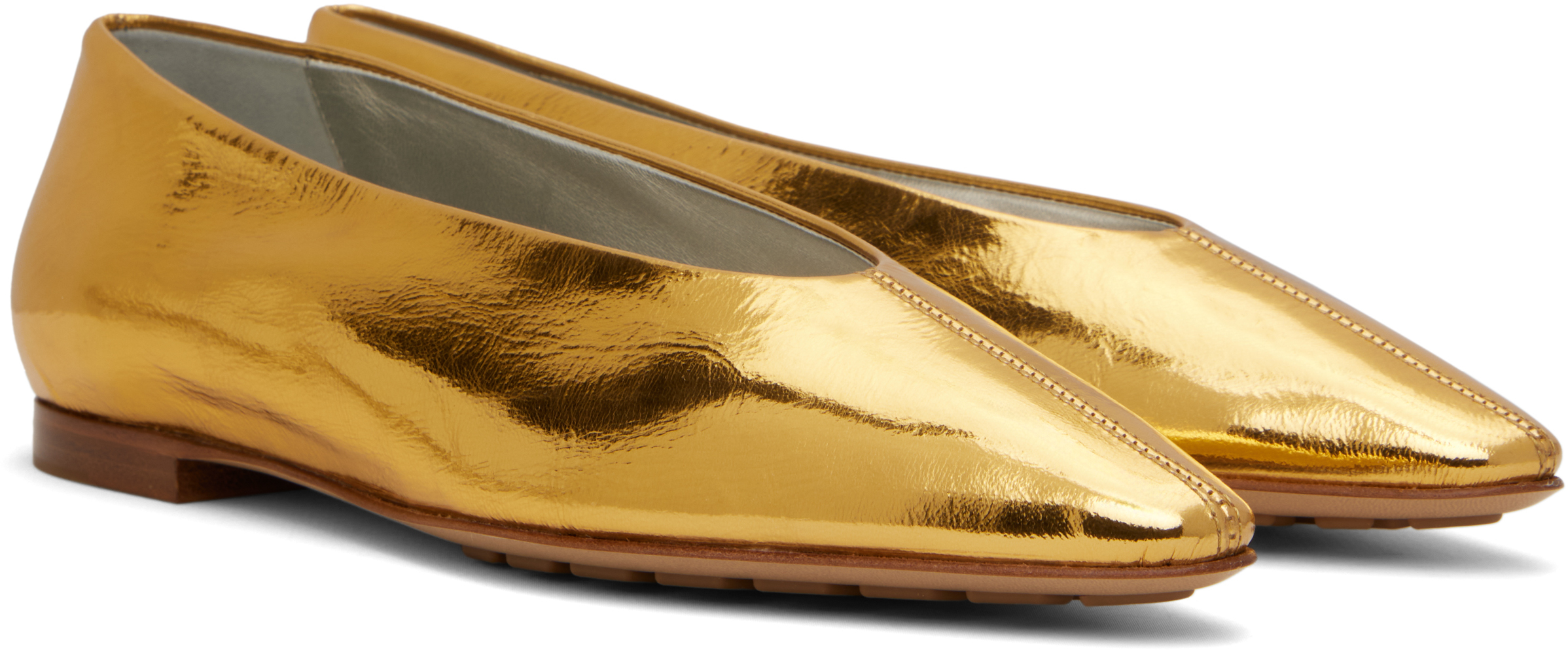 Bottega Veneta Reflective Goatskin Sofia Ballet Flats In 8265 Gold