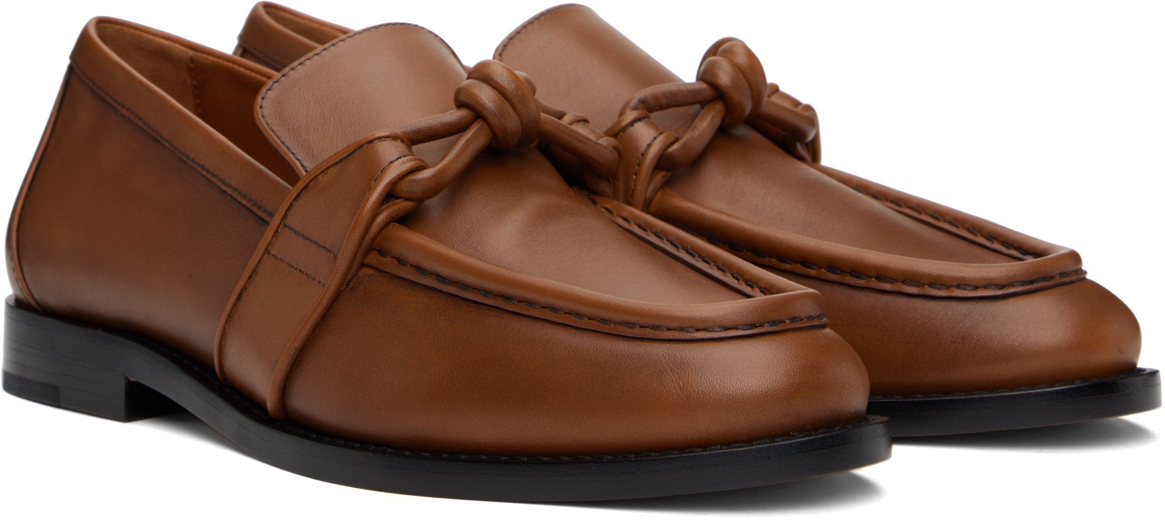 Bottega Veneta Leather Astaire Loafers Knot Detail In Brown