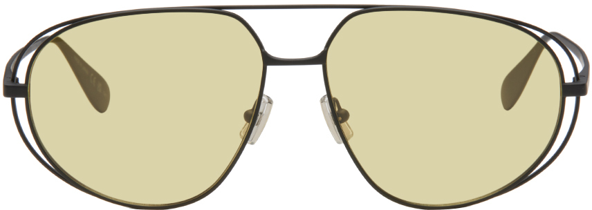 Shop Bottega Veneta Black & Yellow Classic Aviator Sunglasses In Black-black-yellow