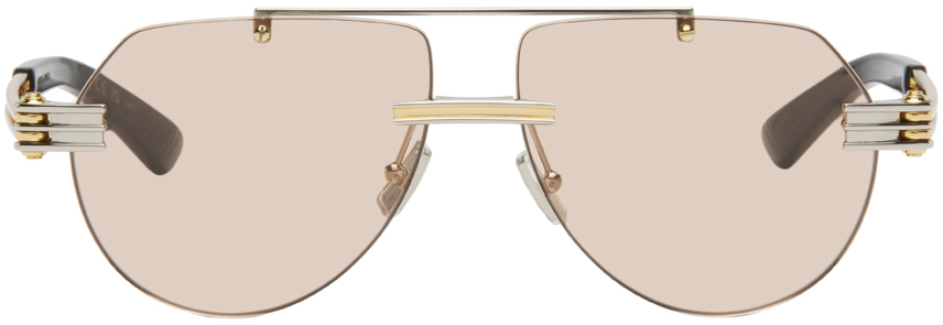 Shop Bottega Veneta Silver & Gold Bv1342s Sunglasses In Silver-gold-brown