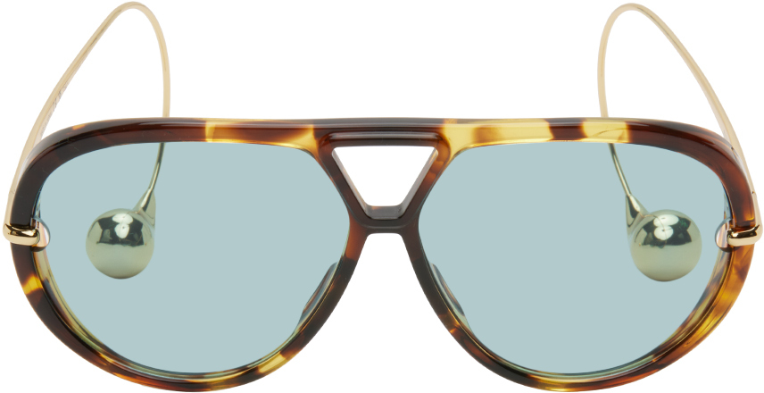 Shop Bottega Veneta Brown Drop Aviator Sunglasses In Havana-gold-green