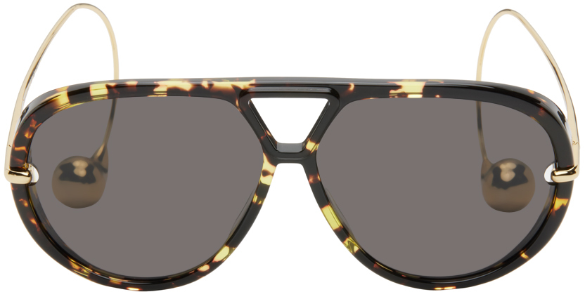 Shop Bottega Veneta Black Drop Aviator Sunglasses In Havana-gold-grey