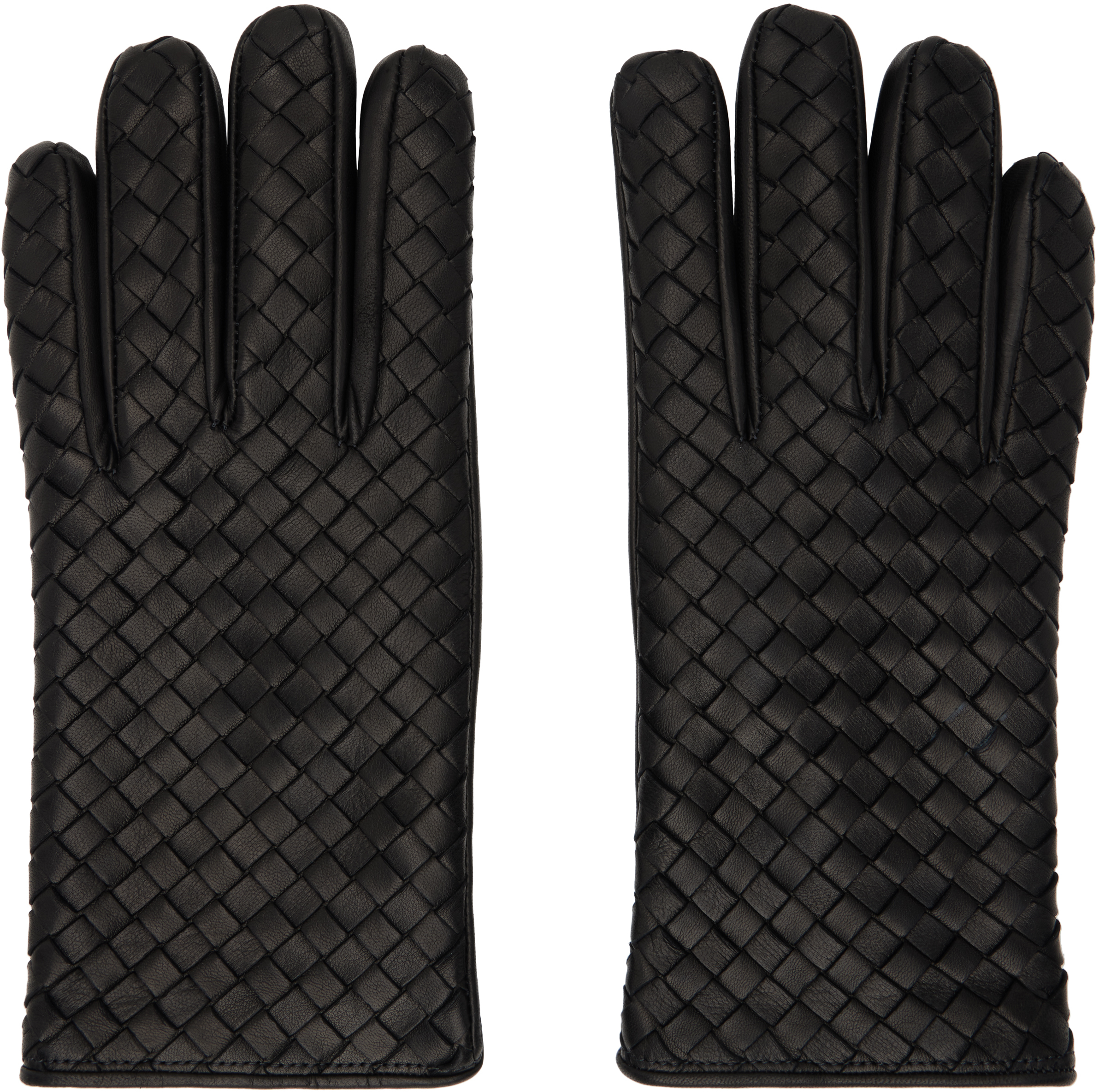 Black Intrecciato Leather Gloves