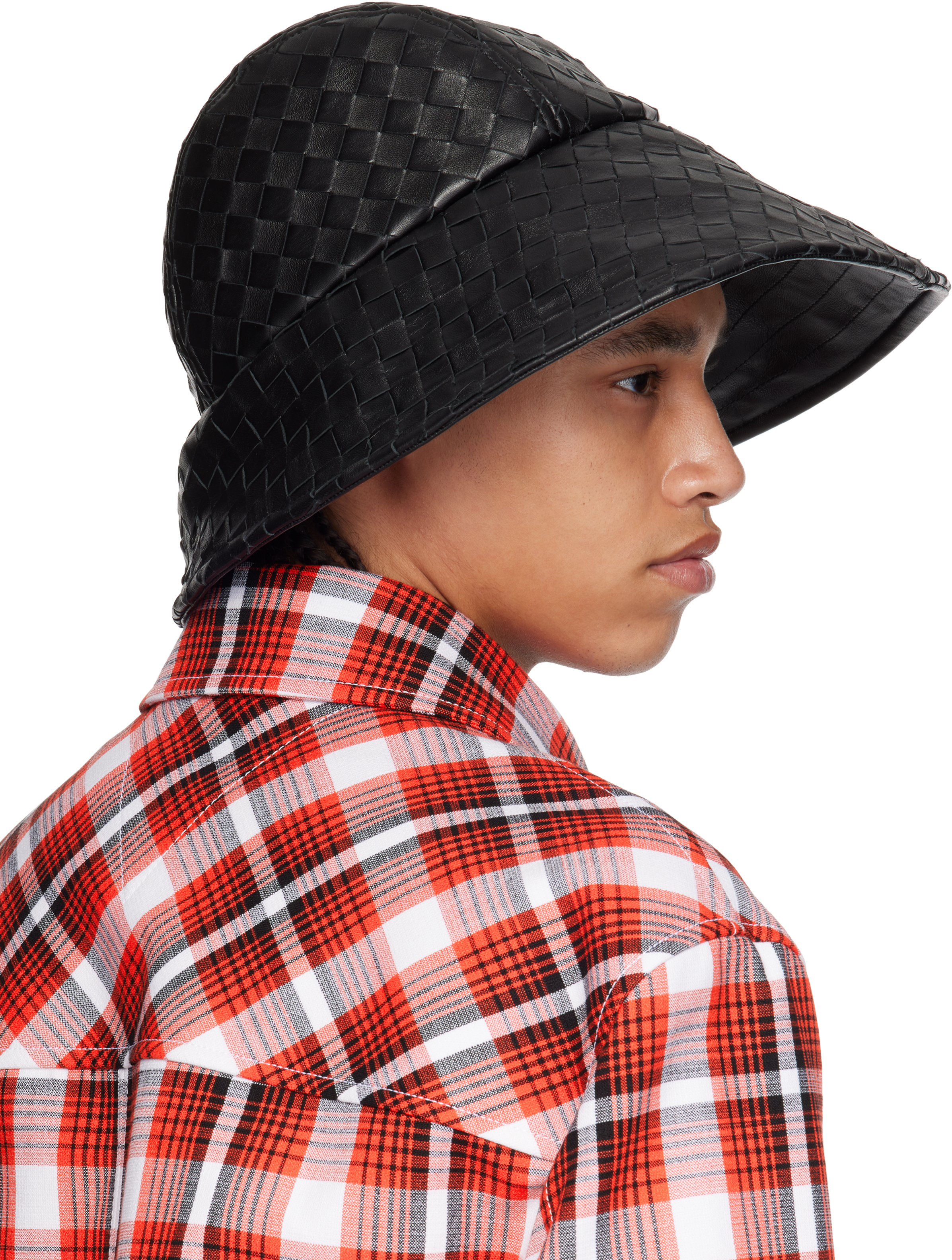 Bottega Veneta Black Intrecciato Leather Bucket Hat In 1000