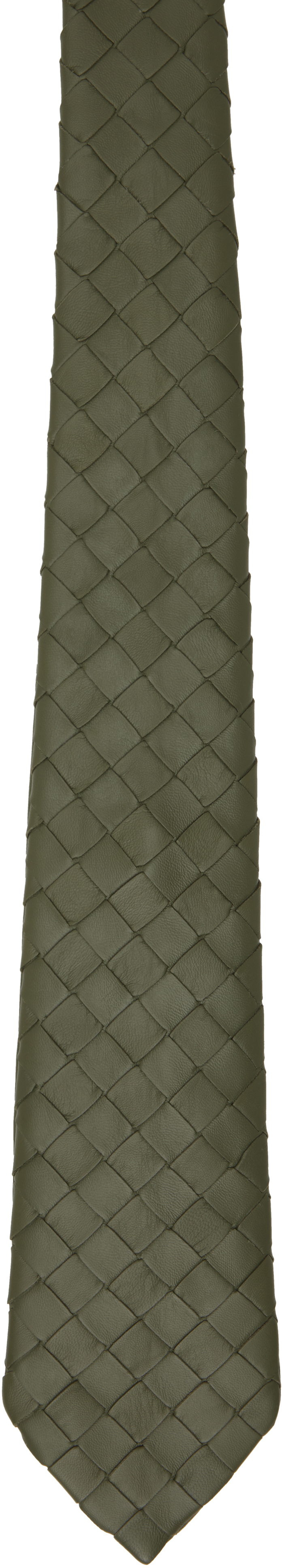Khaki Intrecciato Leather Tie