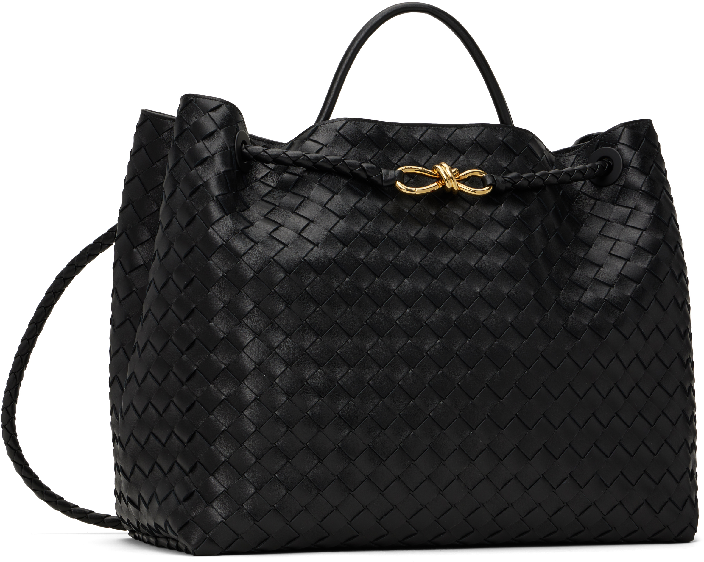 Bottega Veneta Black Large Andiamo Bag In 1139 Black-m Brass