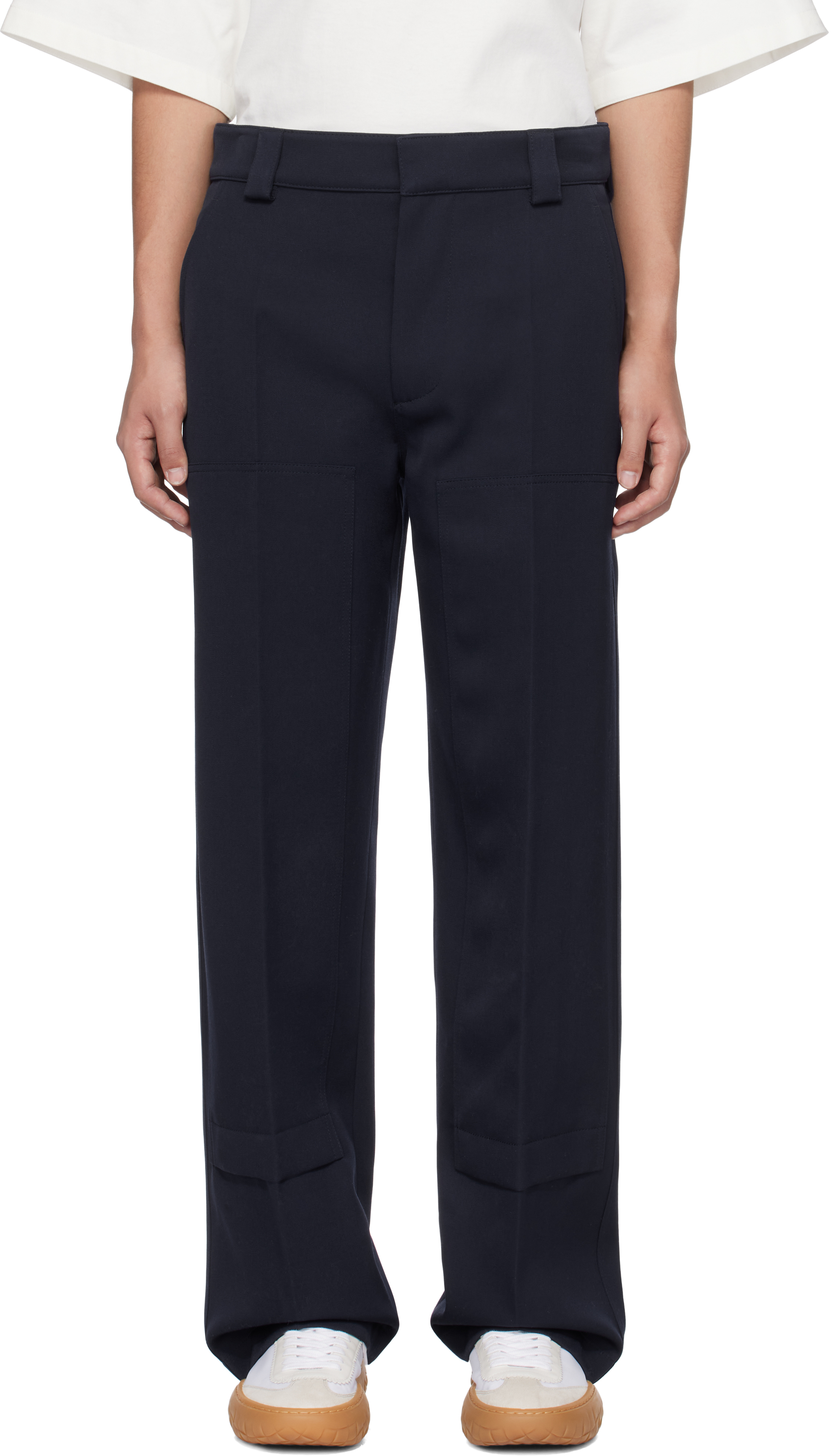 Navy Wool Grain De Poudre Trousers