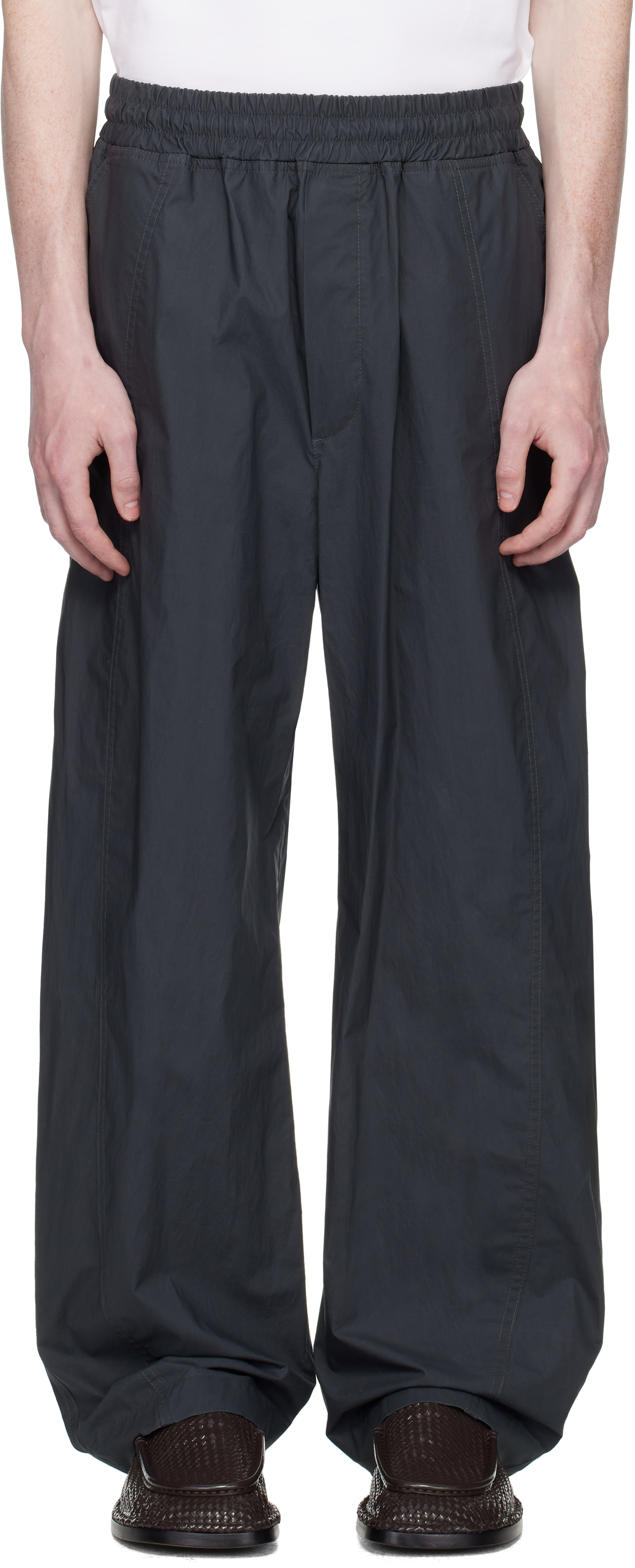 Gray Resinated Cotton Trousers