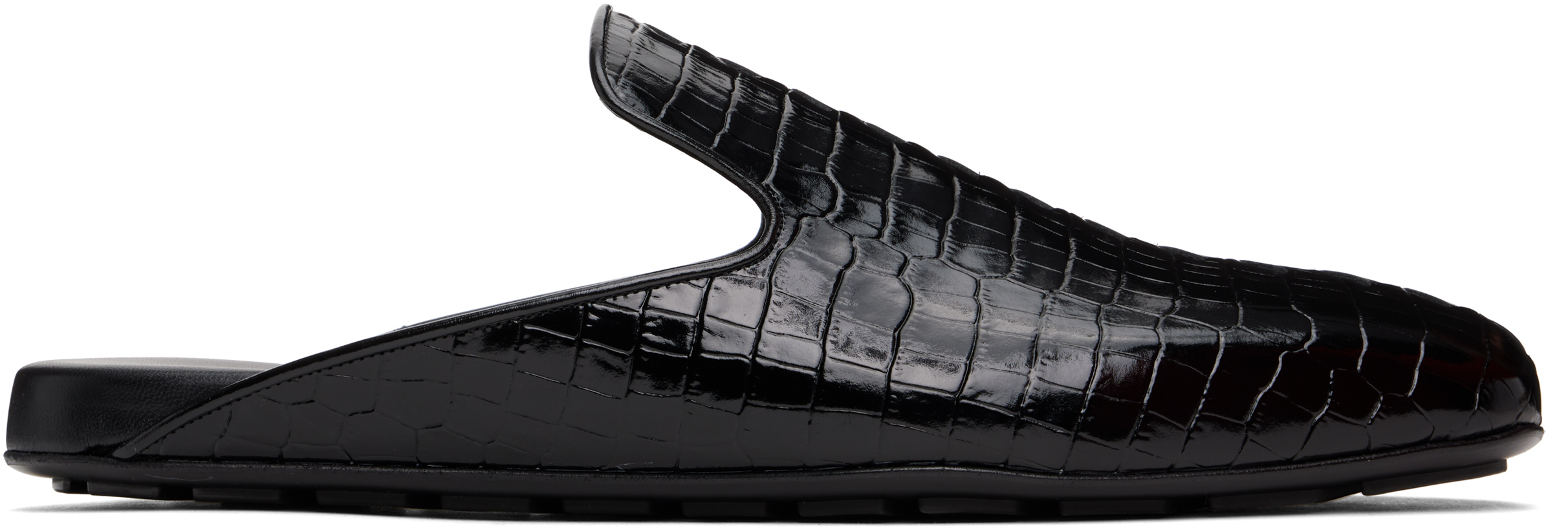 【関税込み】Bottega Veneta ブラック Roma スリッパ Bottega Veneta: ブラック Roma スリッパ | SSENSE 日本