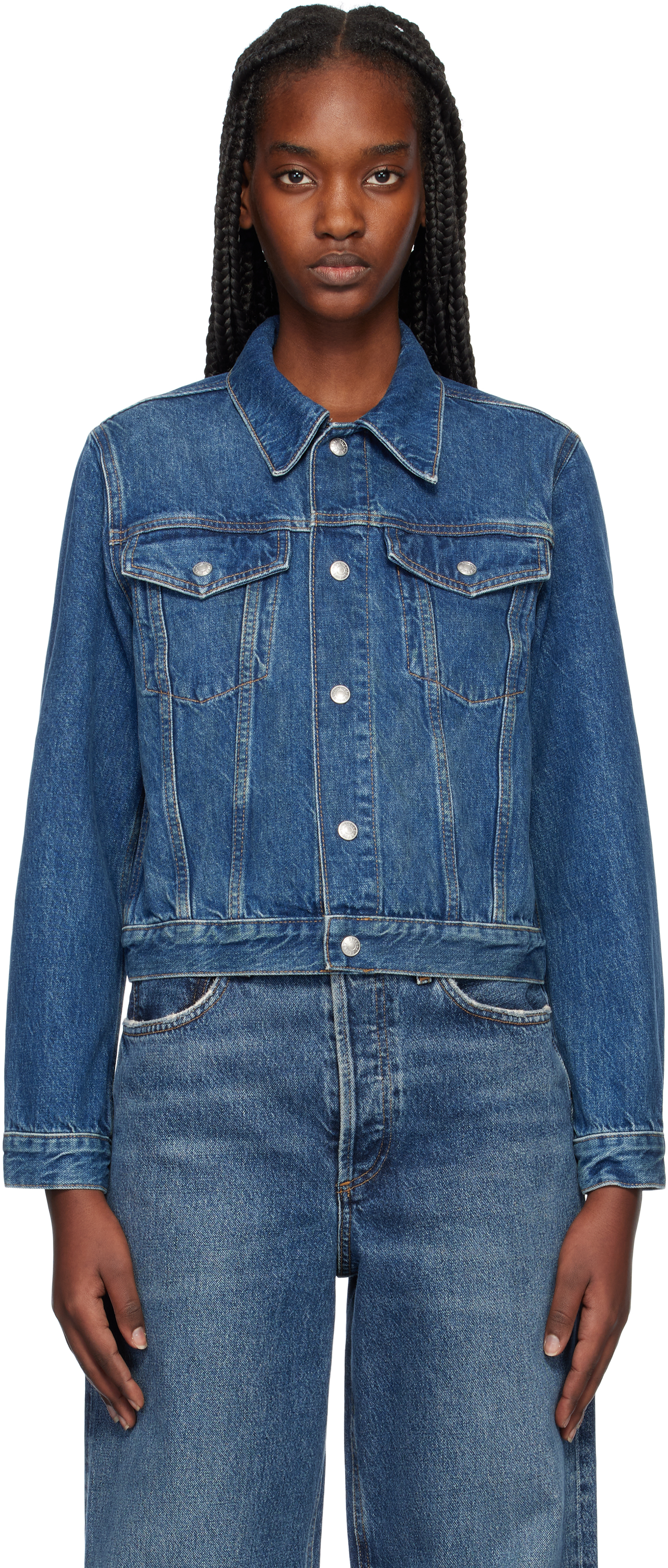 Re/done Zip-up Denim Jacket In Faded Rider