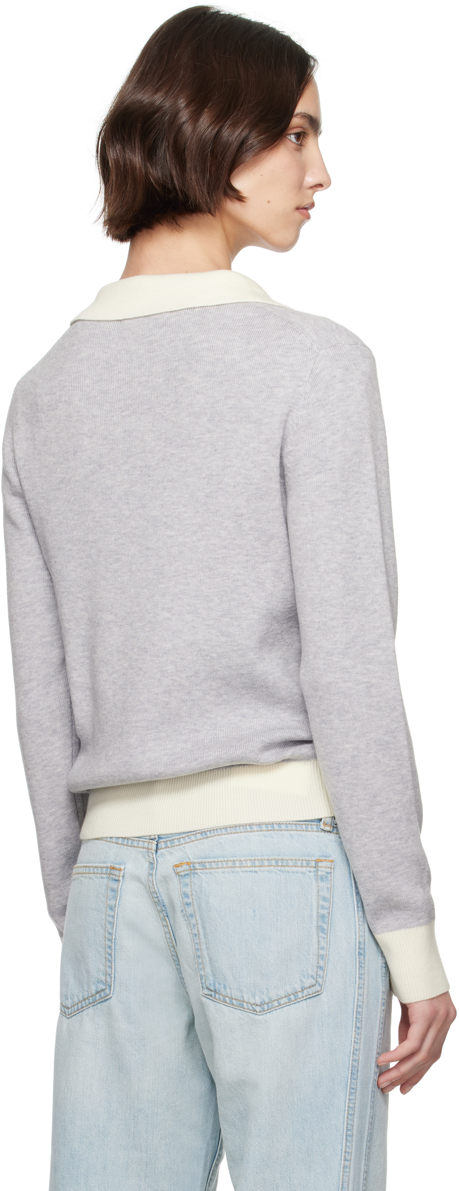 Re/done Long-sleeved Polo Shirt In Grey With Vintage Wh