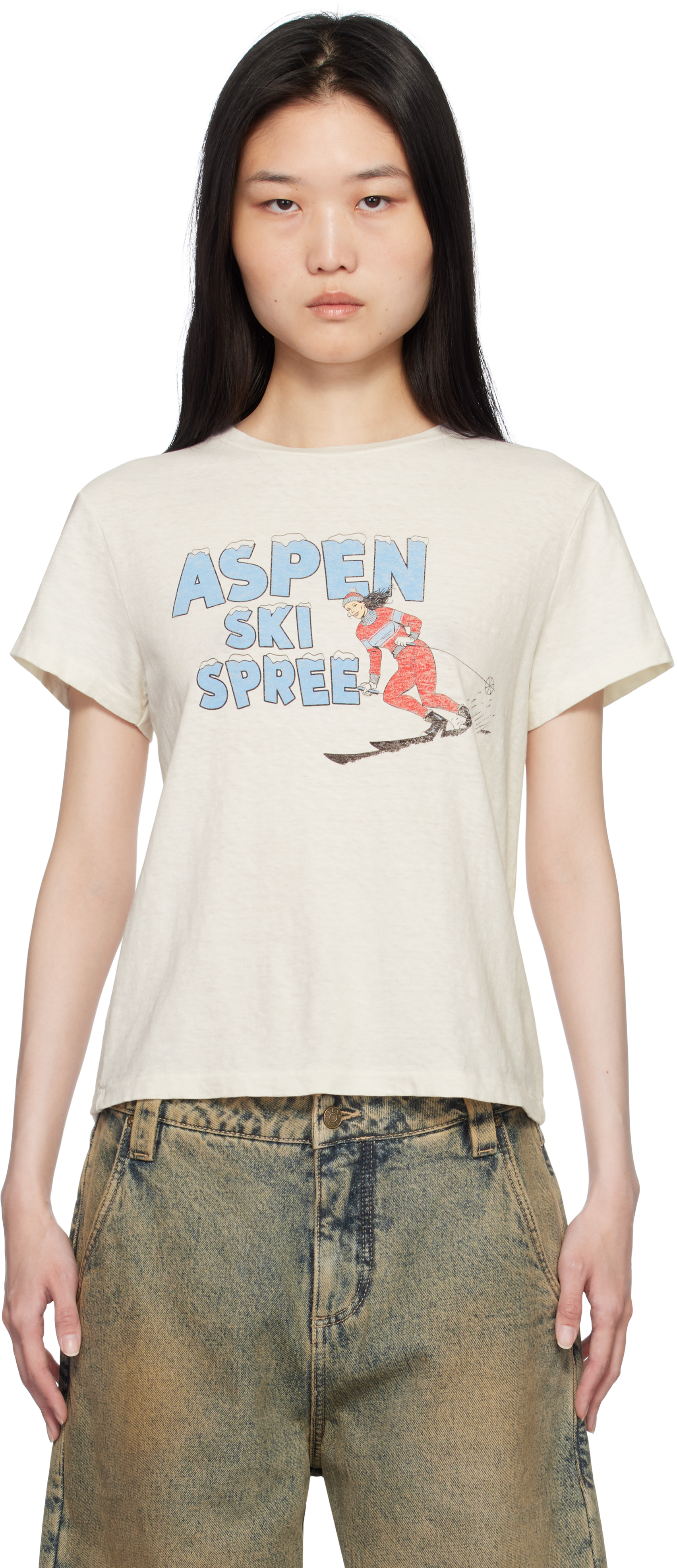 【関税込み】Re/Done オフホワイト Classic Ski Spree Tシャツ Re/Doneのオフホワイト Classic Ski Spree Tシャツがセール中