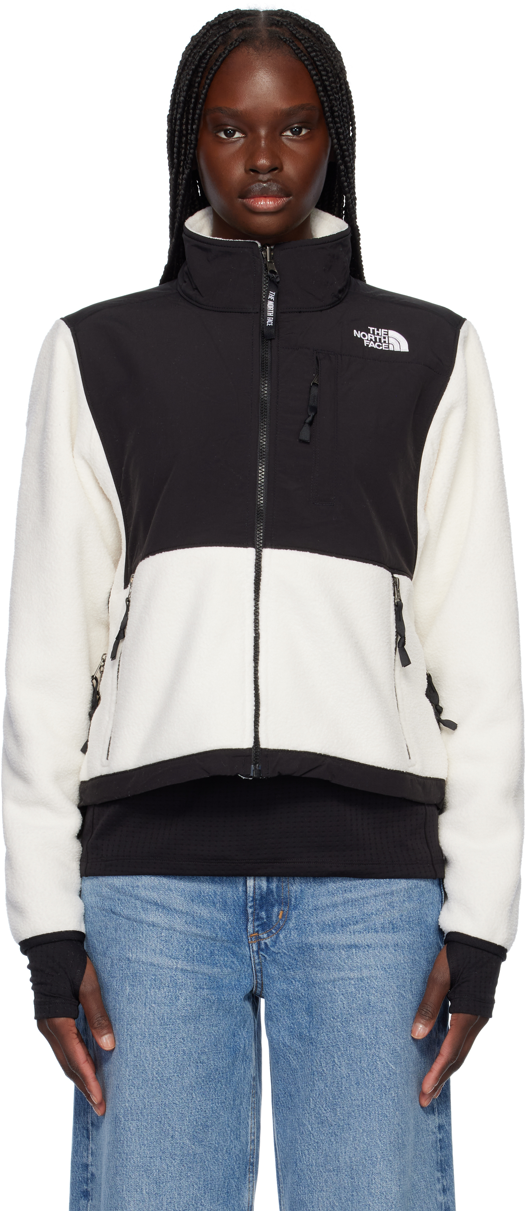 The North Face White & Black Retro Denali Jacket In Qli White Dune