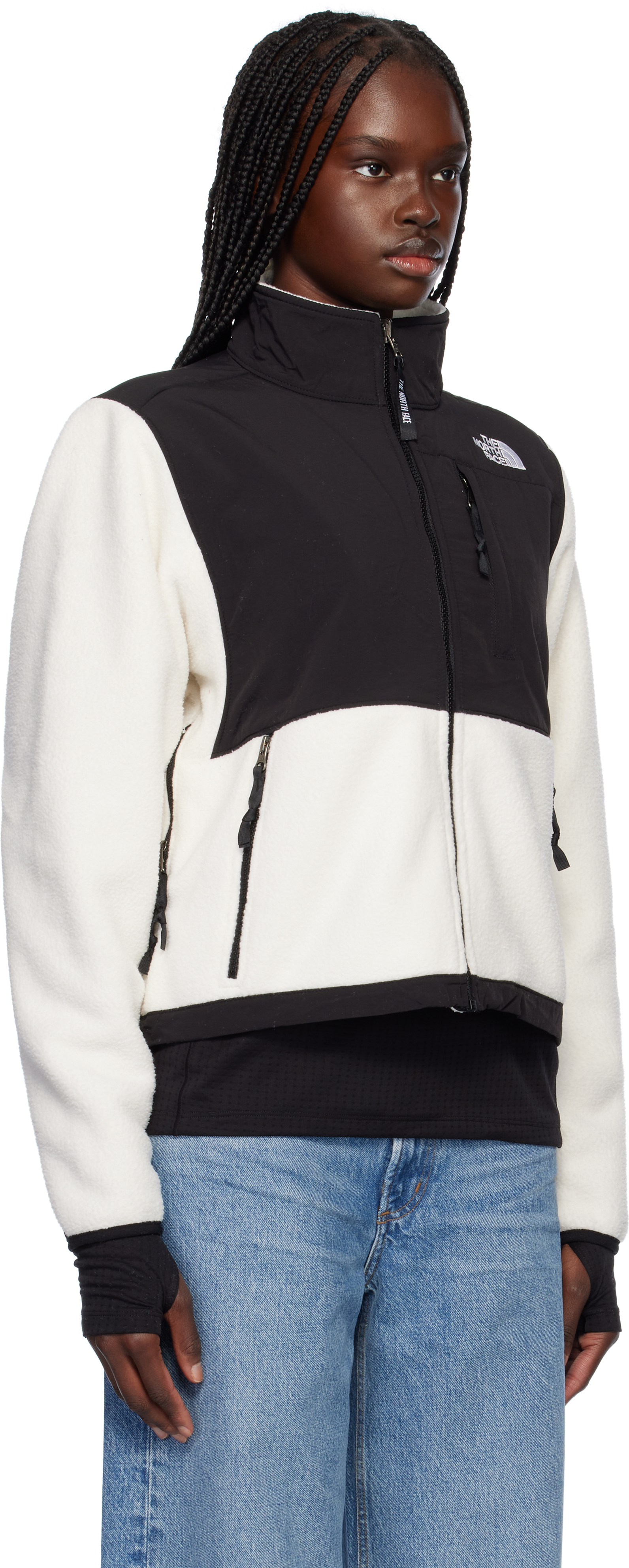 The North Face White & Black Retro Denali Jacket In Qli White Dune