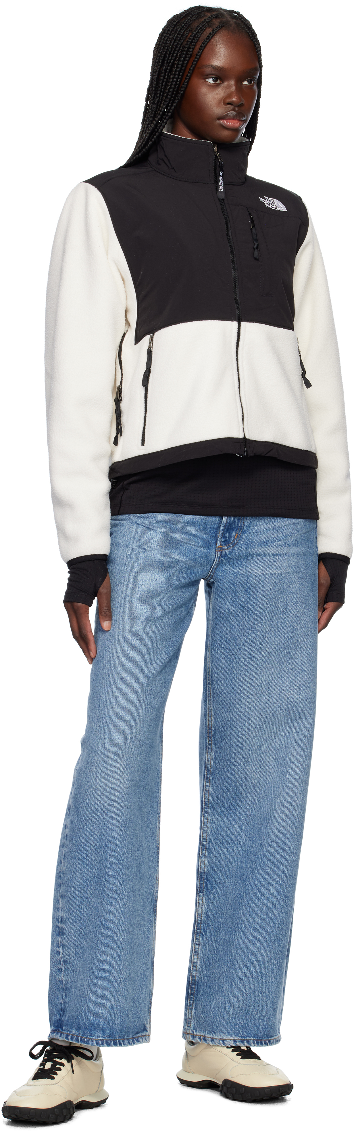 The North Face White & Black Retro Denali Jacket In Qli White Dune