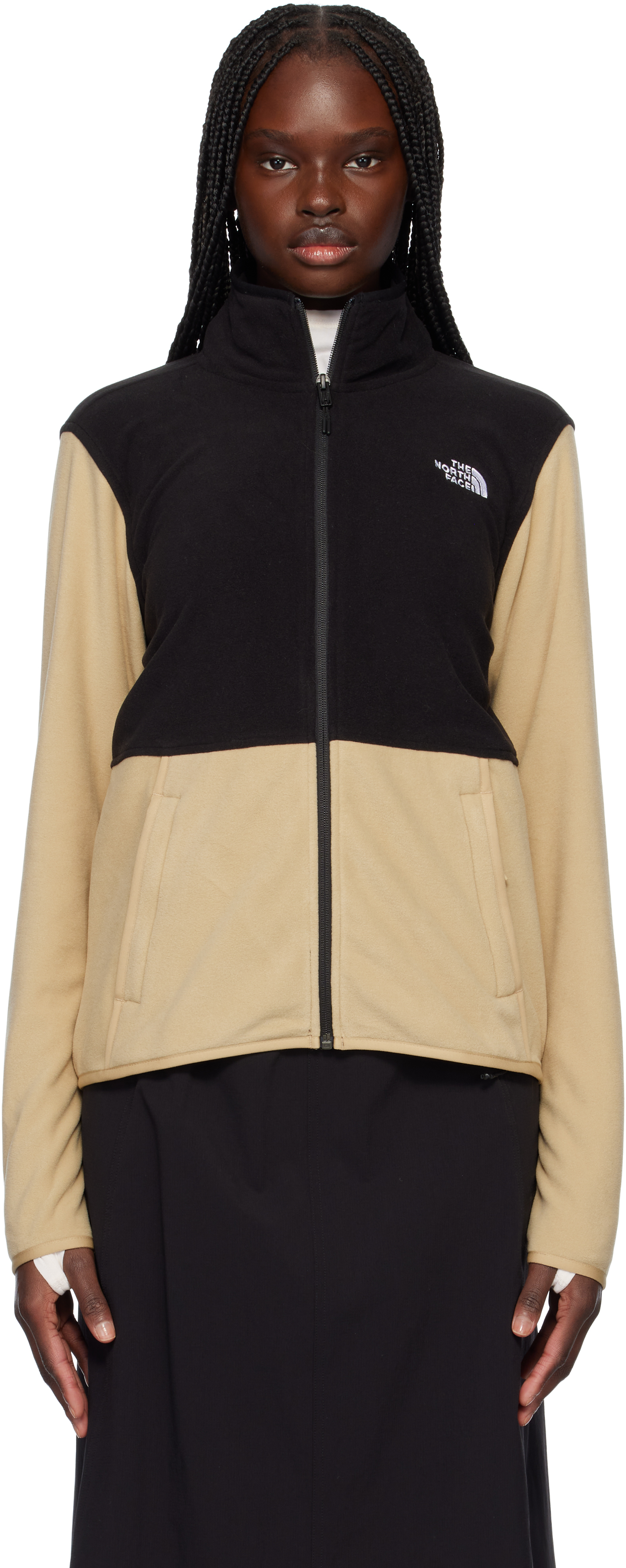 THE NORTH FACE BEIGE & BLACK GLACIER FLEECE JACKET