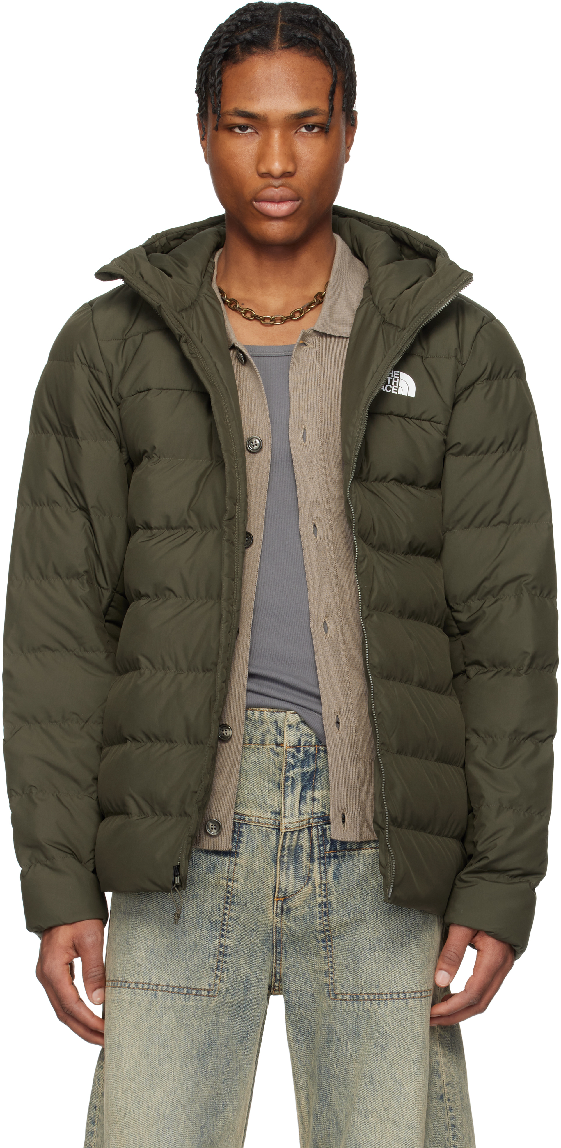 THE NORTH FACE KHAKI ACONCAGUA 3 HOODIE DOWN JACKET