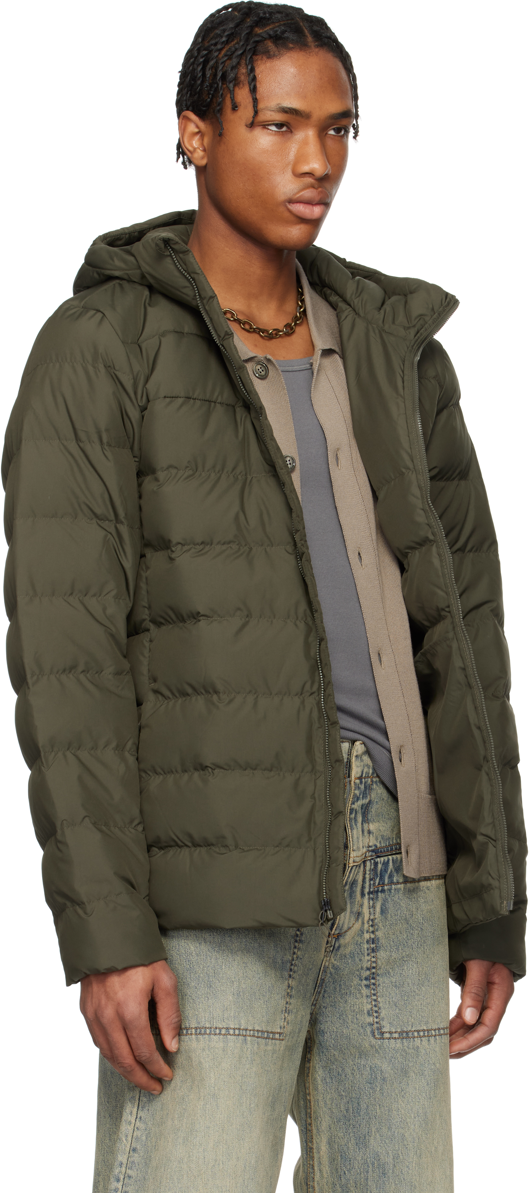 THE NORTH FACE KHAKI ACONCAGUA 3 HOODIE DOWN JACKET