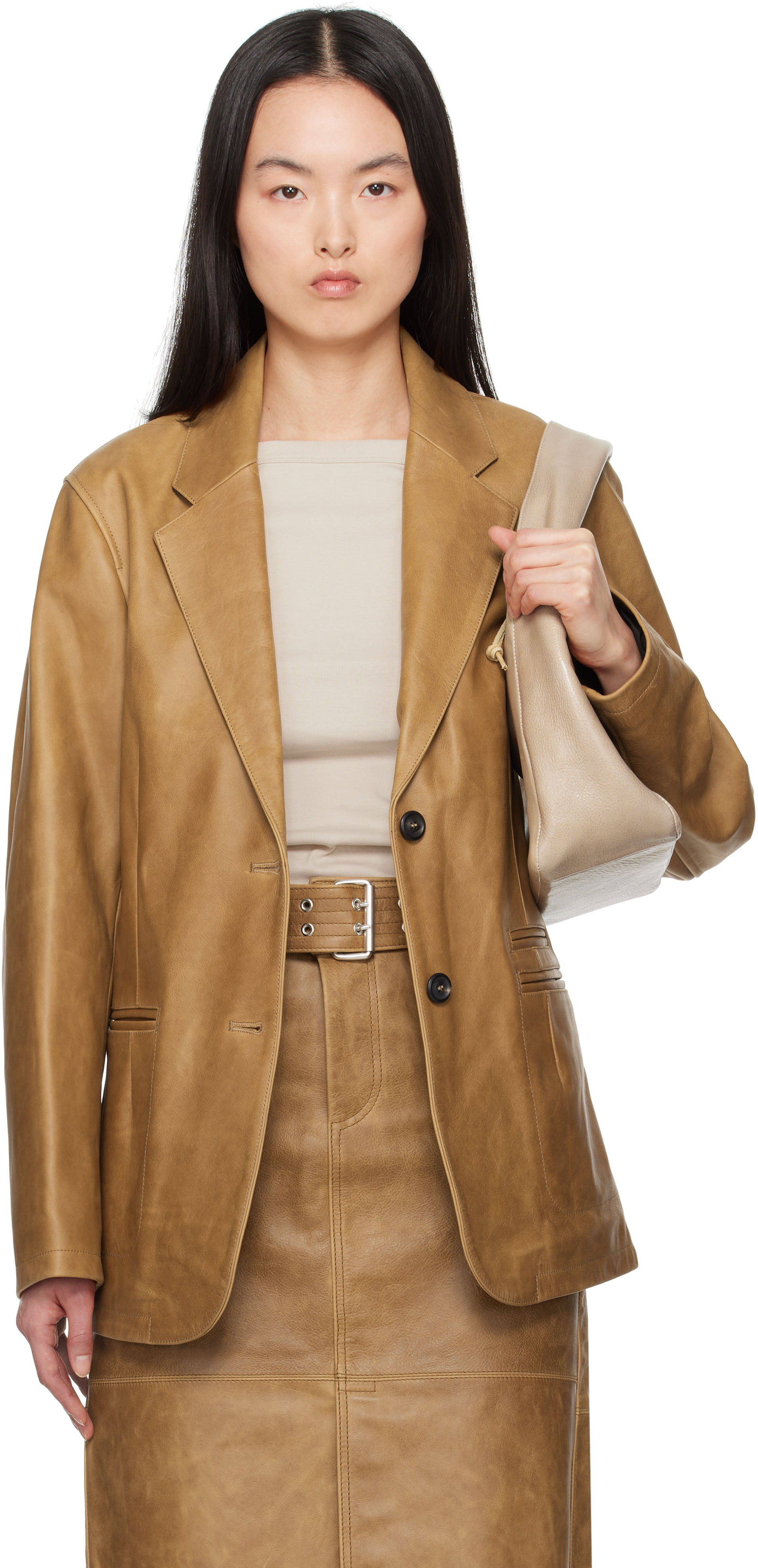 Tan Opening Leather Blazer