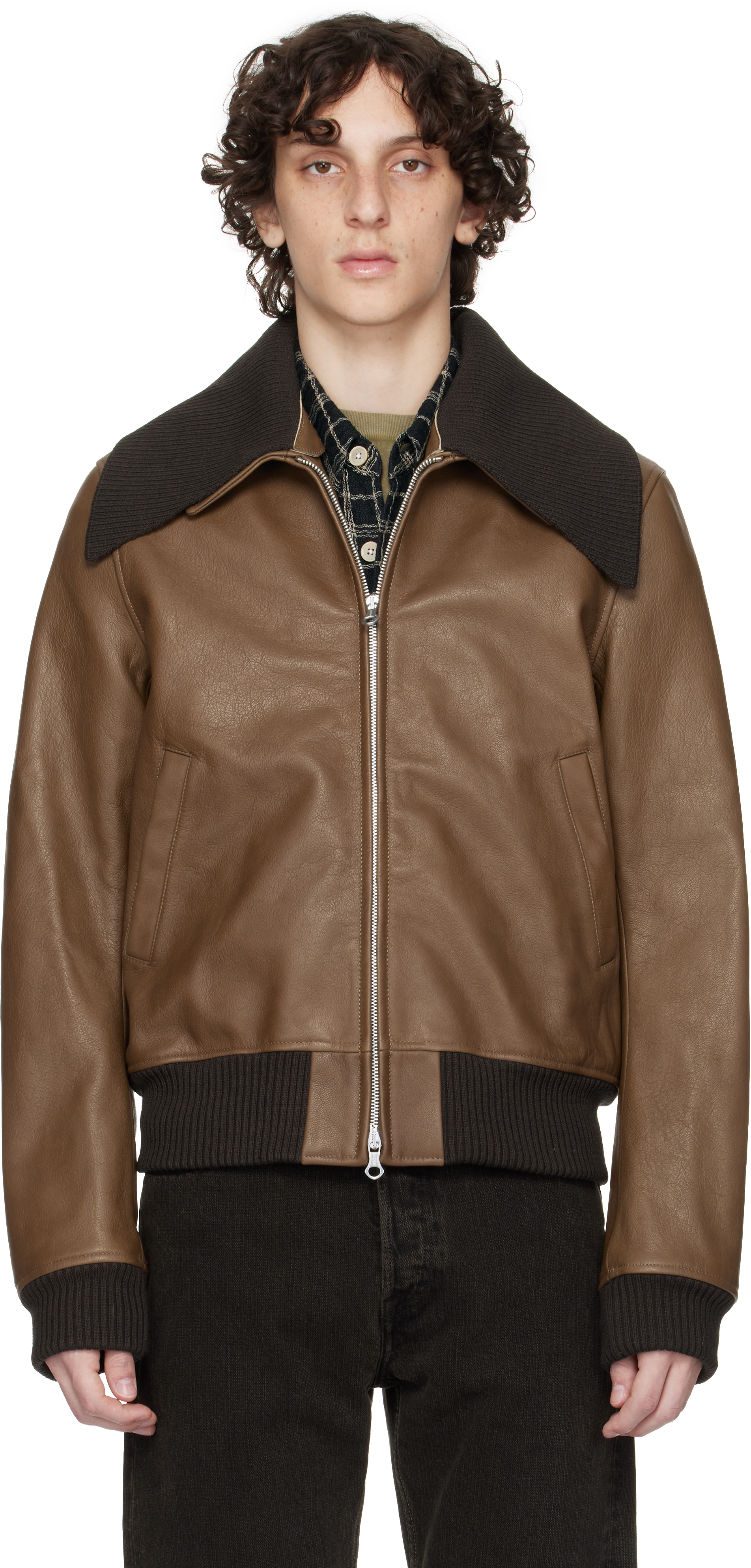 Brown Pharos Leather Bomber Jacket
