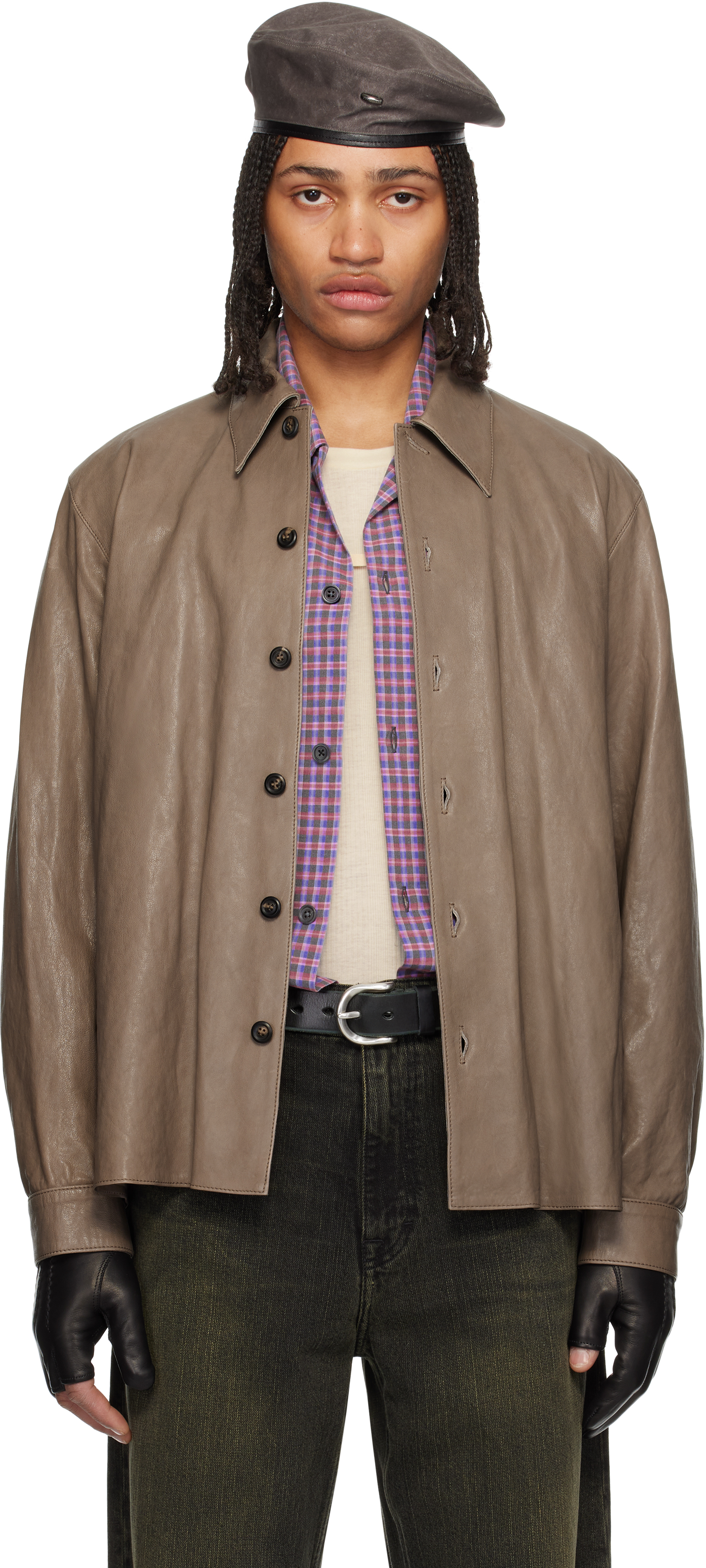 Taupe Welding Leather Shirt