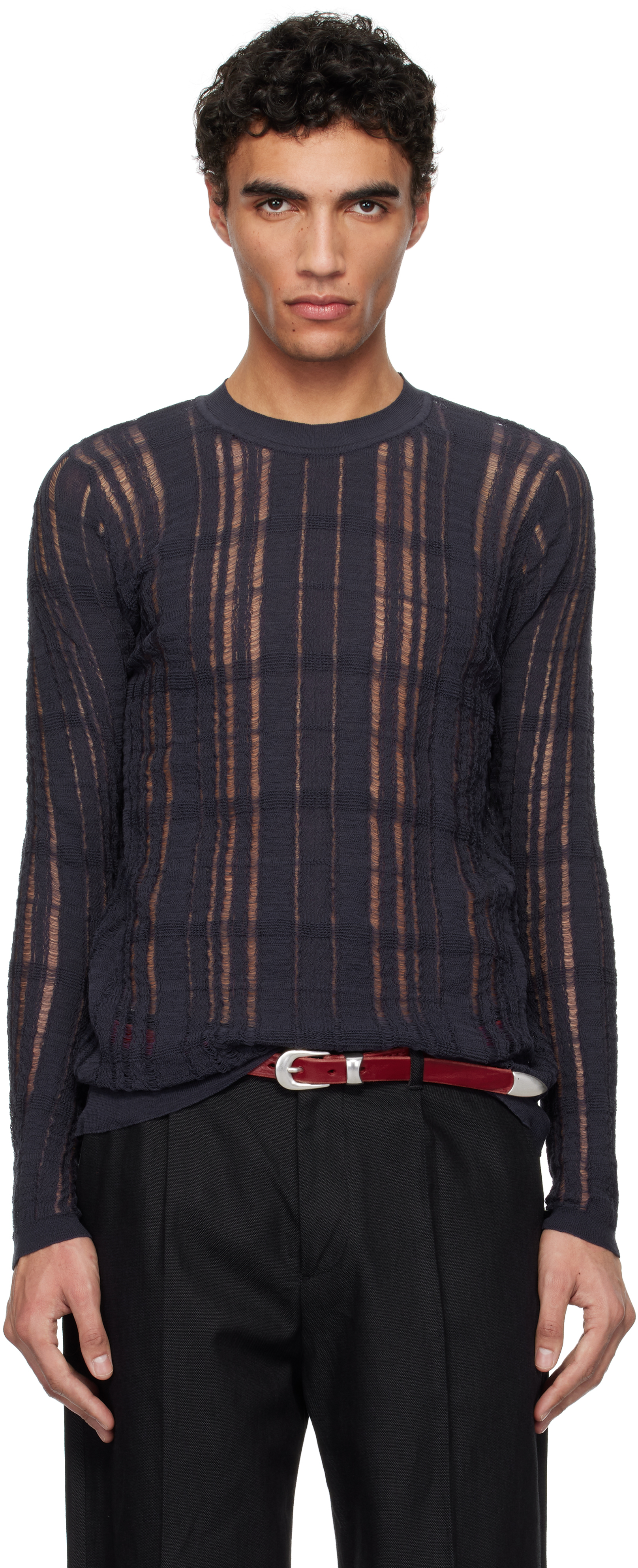 Our Legacy Navy Formal Roundneck Sweater In Washed Navy Tech Cot