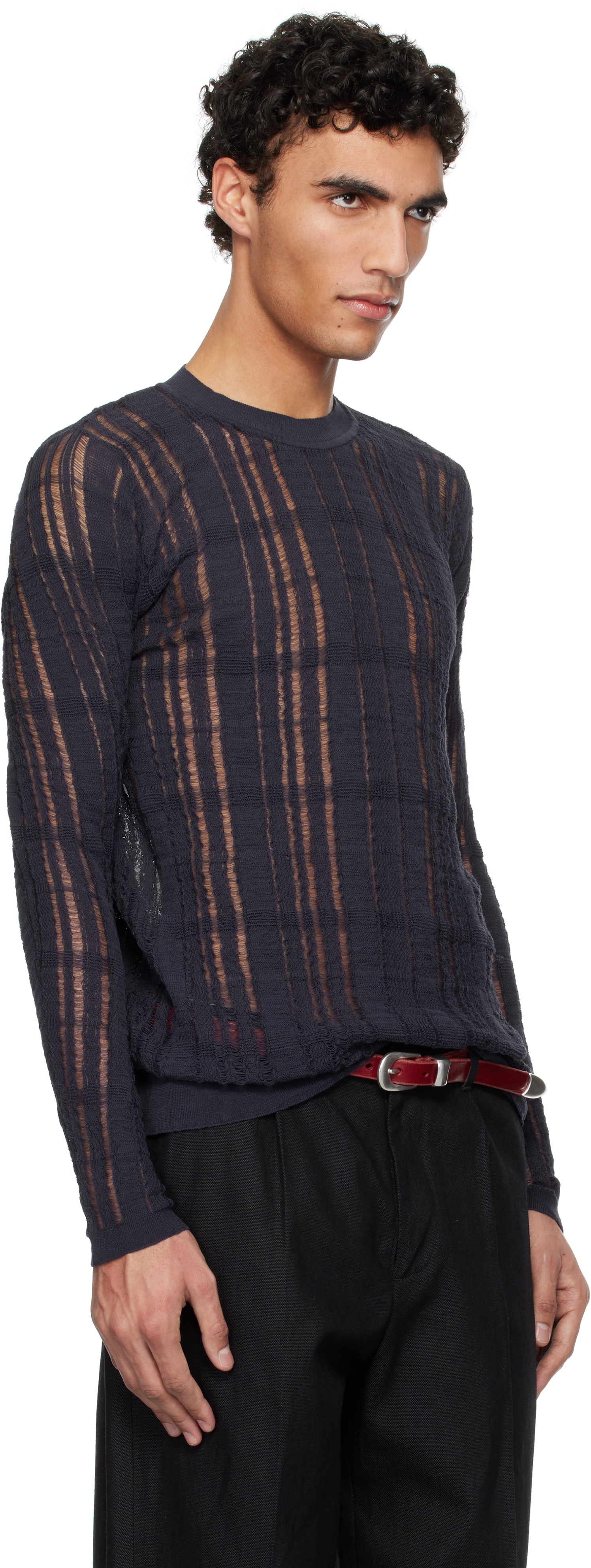 Our Legacy Navy Formal Roundneck Sweater In Washed Navy Tech Cot