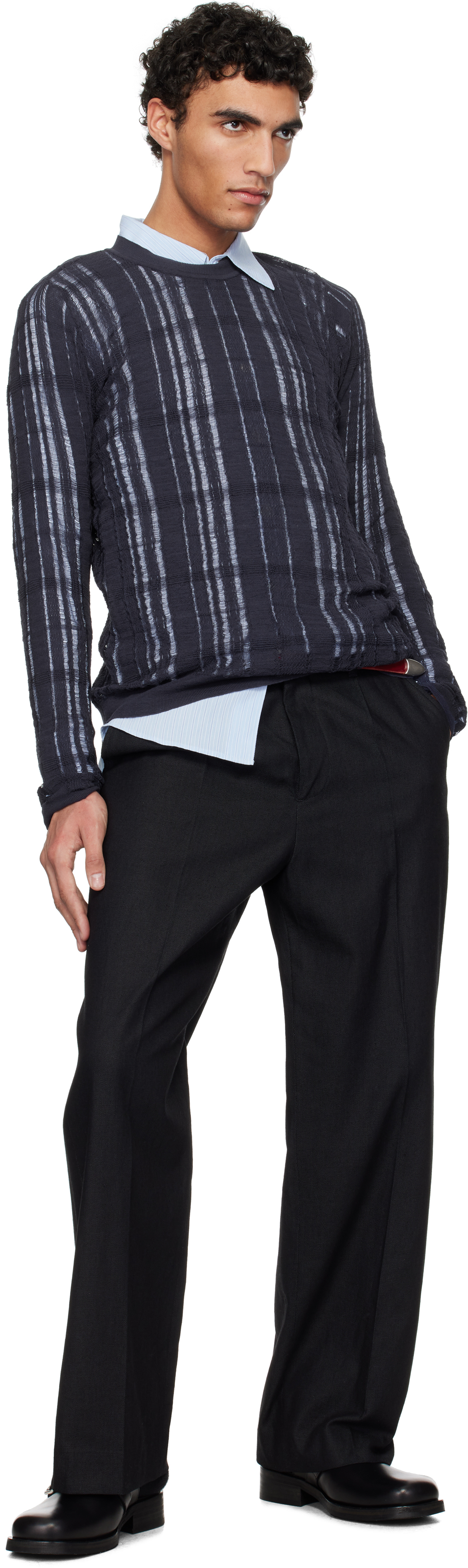 Our Legacy Navy Formal Roundneck Sweater In Washed Navy Tech Cot