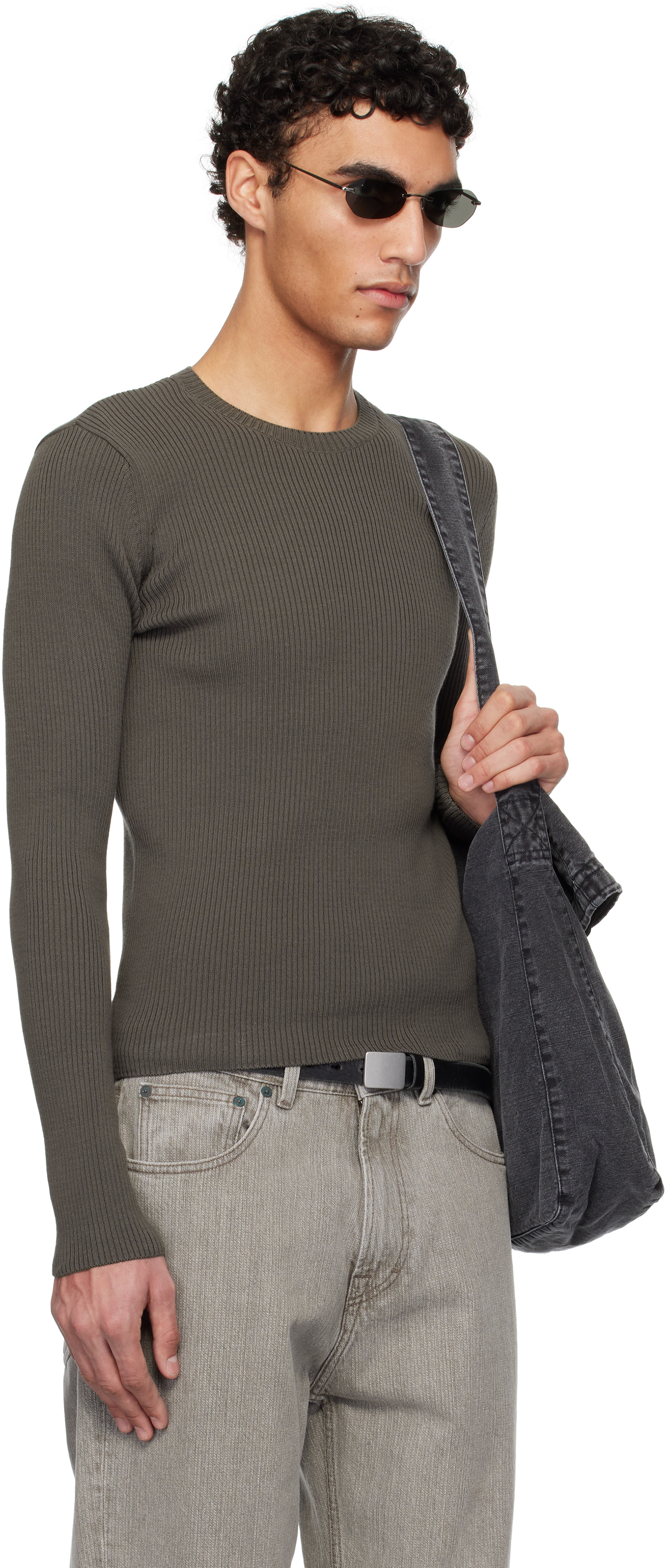Our Legacy Taupe Compact Roundneck Sweater In Fog Clean Cotton