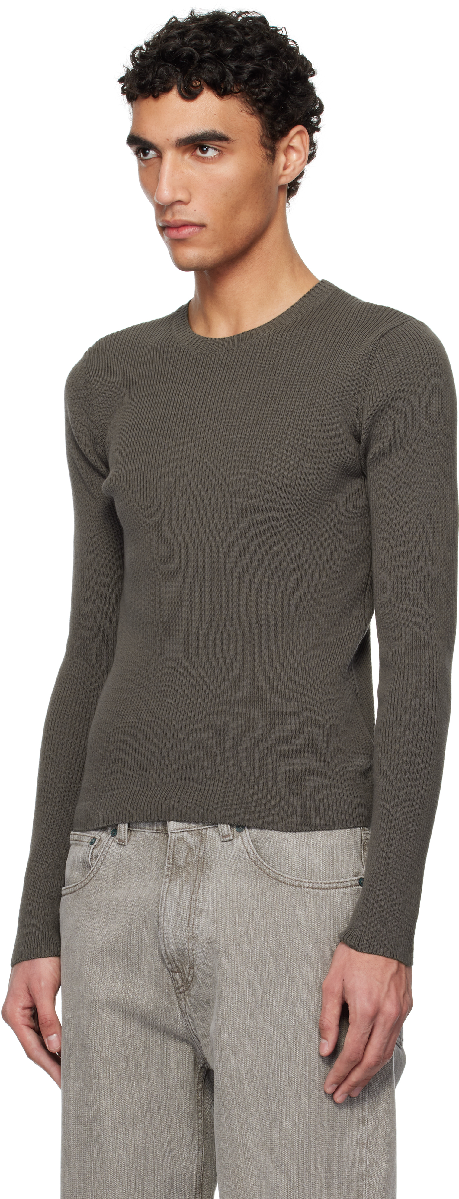 Our Legacy Taupe Compact Roundneck Sweater In Fog Clean Cotton
