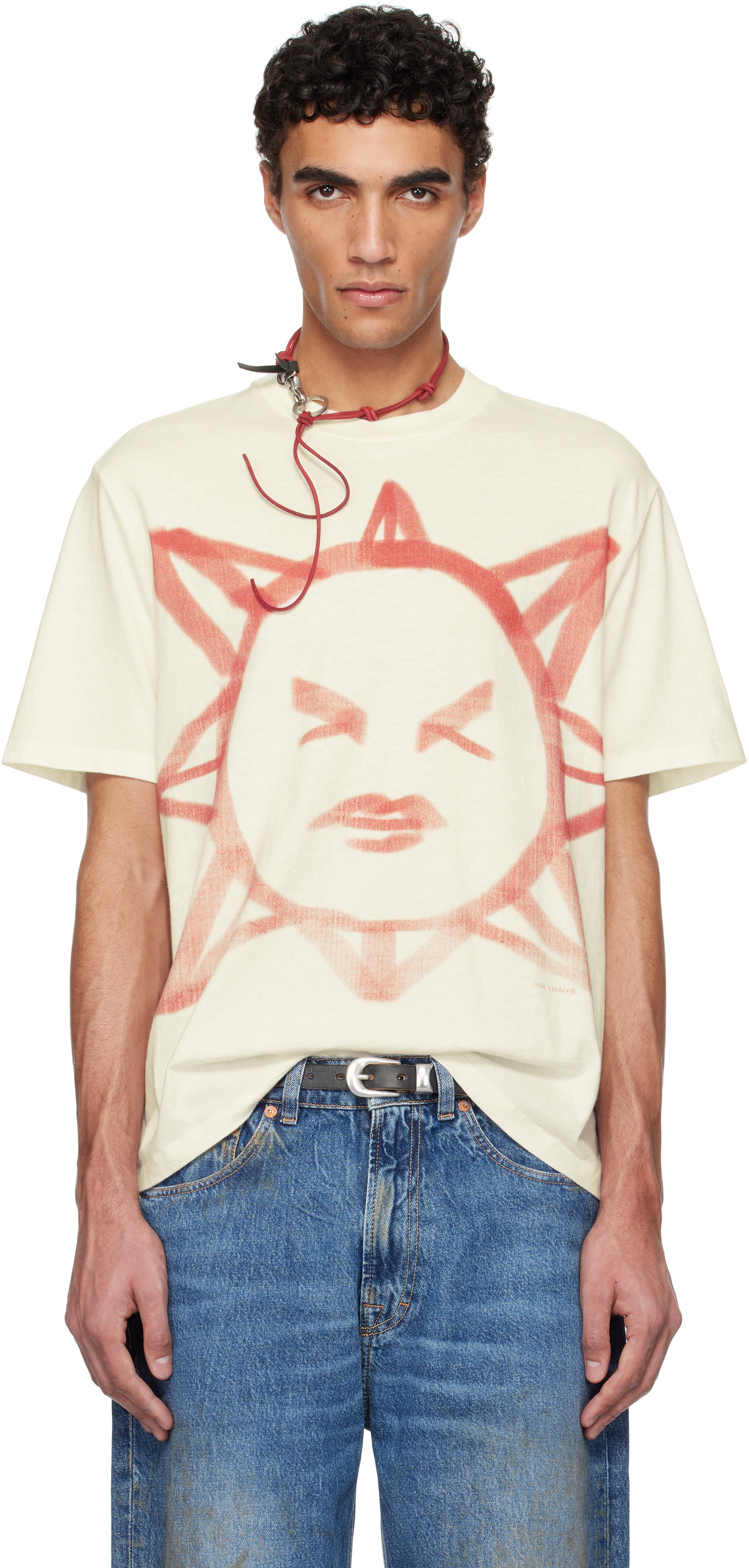 Our Legacy Box T-shirt Off White Cotton T-shirt With Graphic Sun Print - Box T-shirt In Squinting Sun Legacy