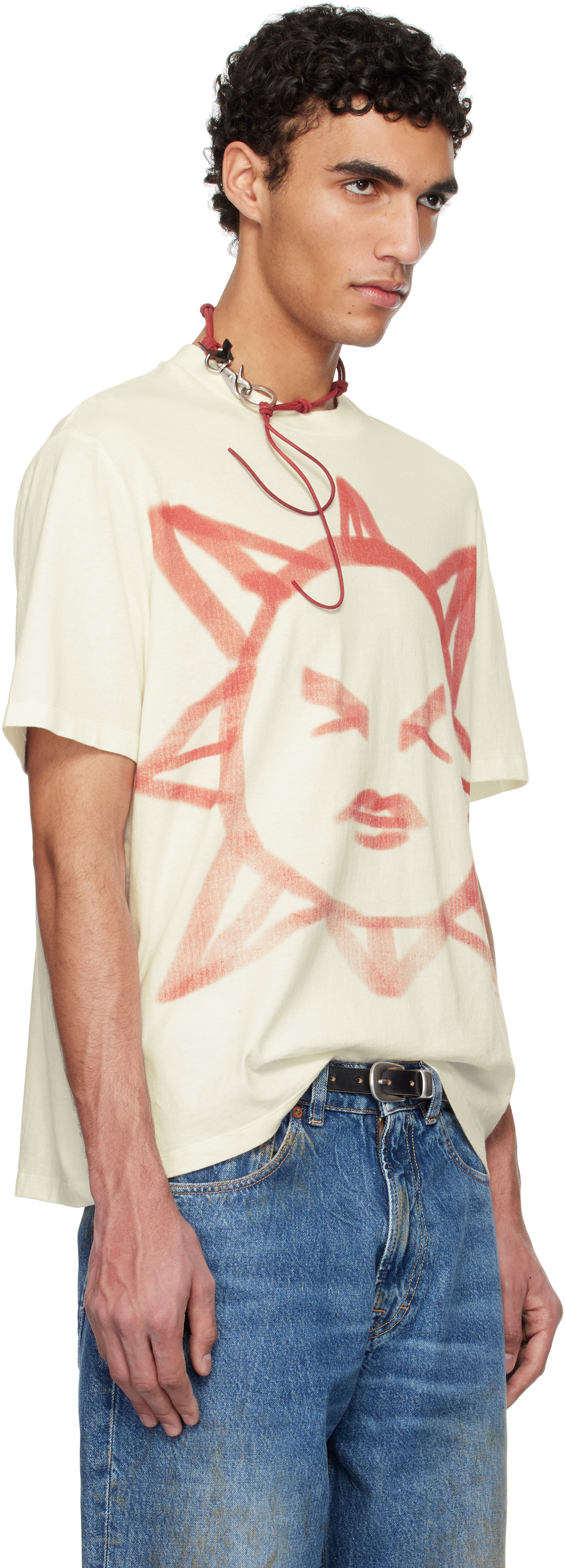 Our Legacy Box T-shirt Off White Cotton T-shirt With Graphic Sun Print - Box T-shirt In Squinting Sun Legacy
