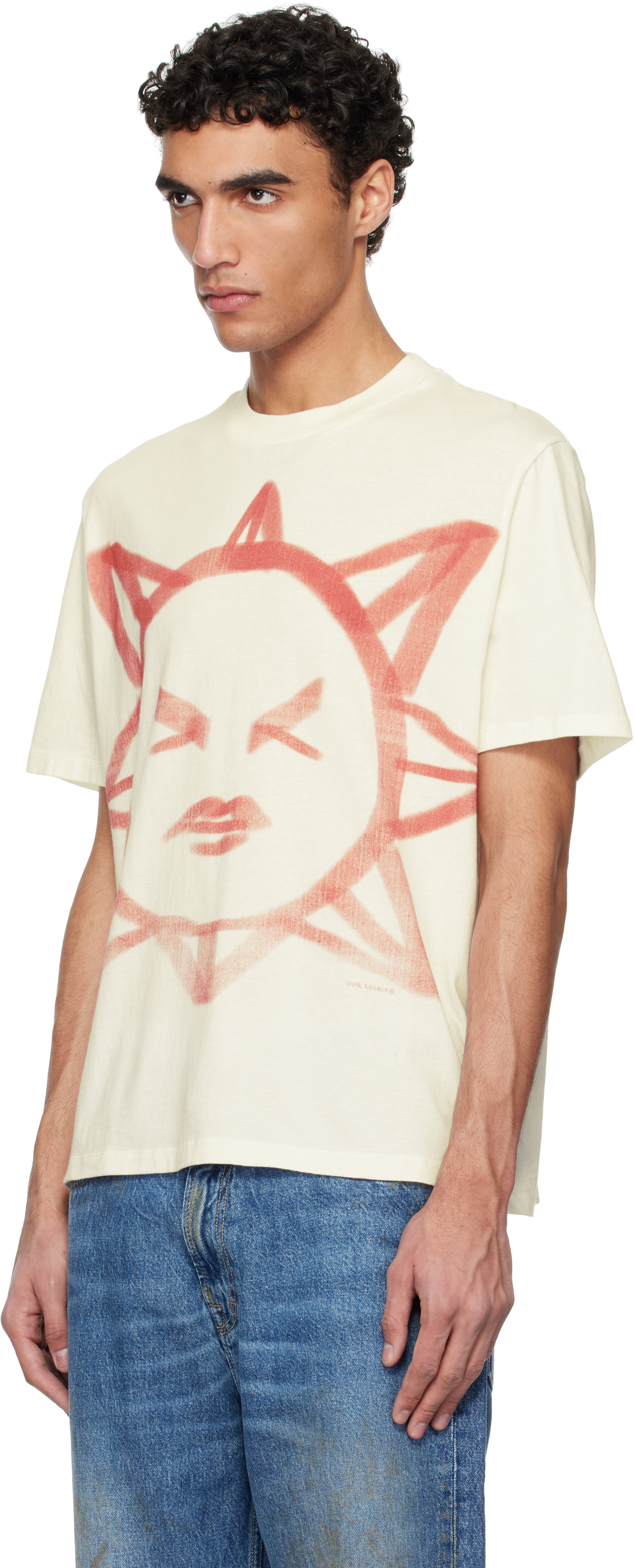 Our Legacy Box T-shirt Off White Cotton T-shirt With Graphic Sun Print - Box T-shirt In Squinting Sun Legacy
