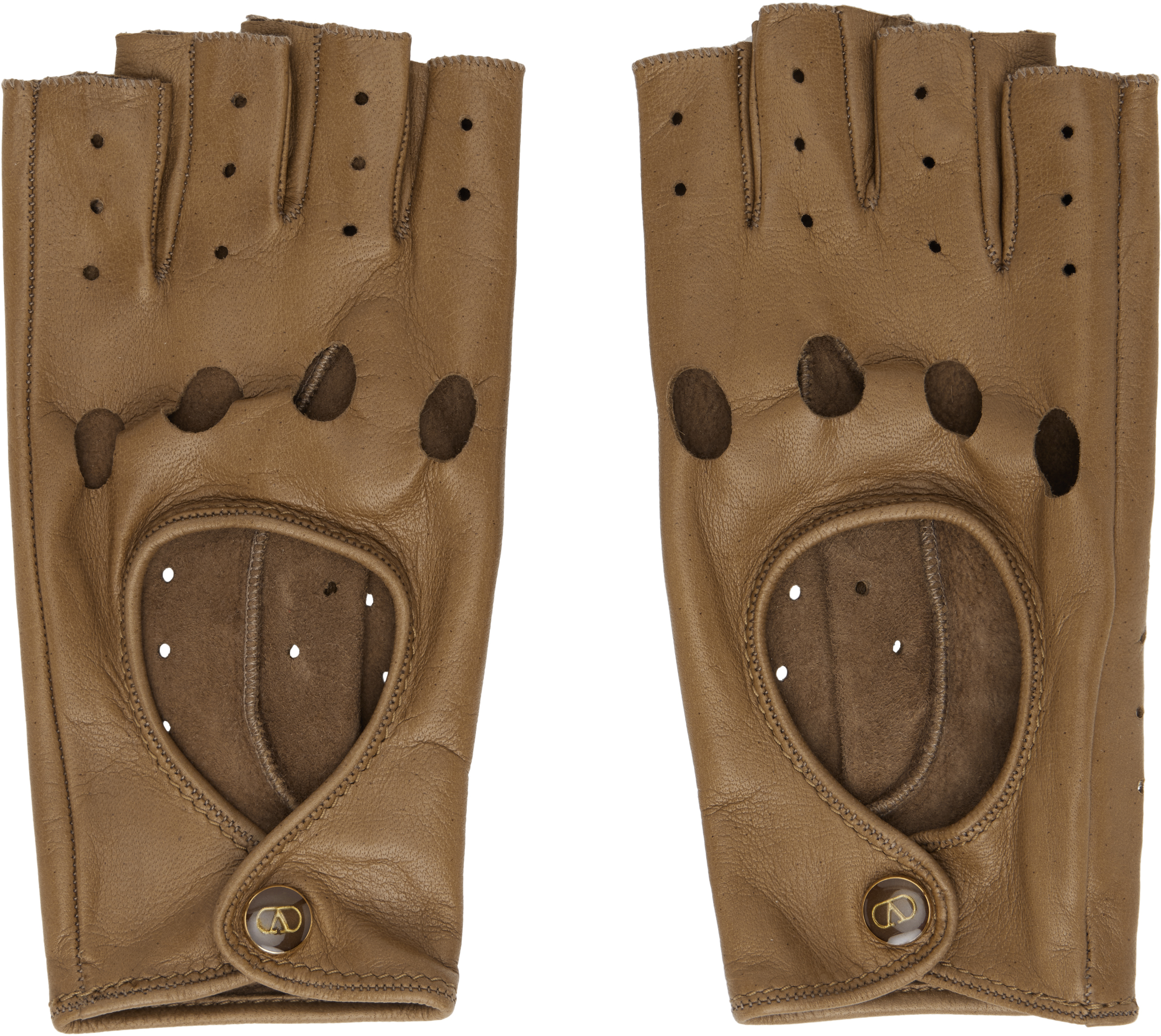 Brown VLogo Signature Nappa Fingerless Gloves