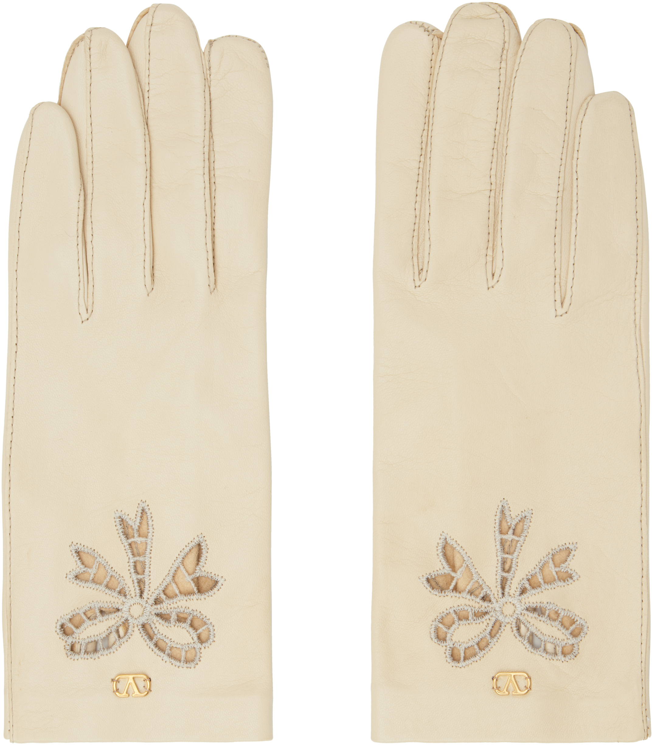 Beige VLogo Signature Nappa Gloves