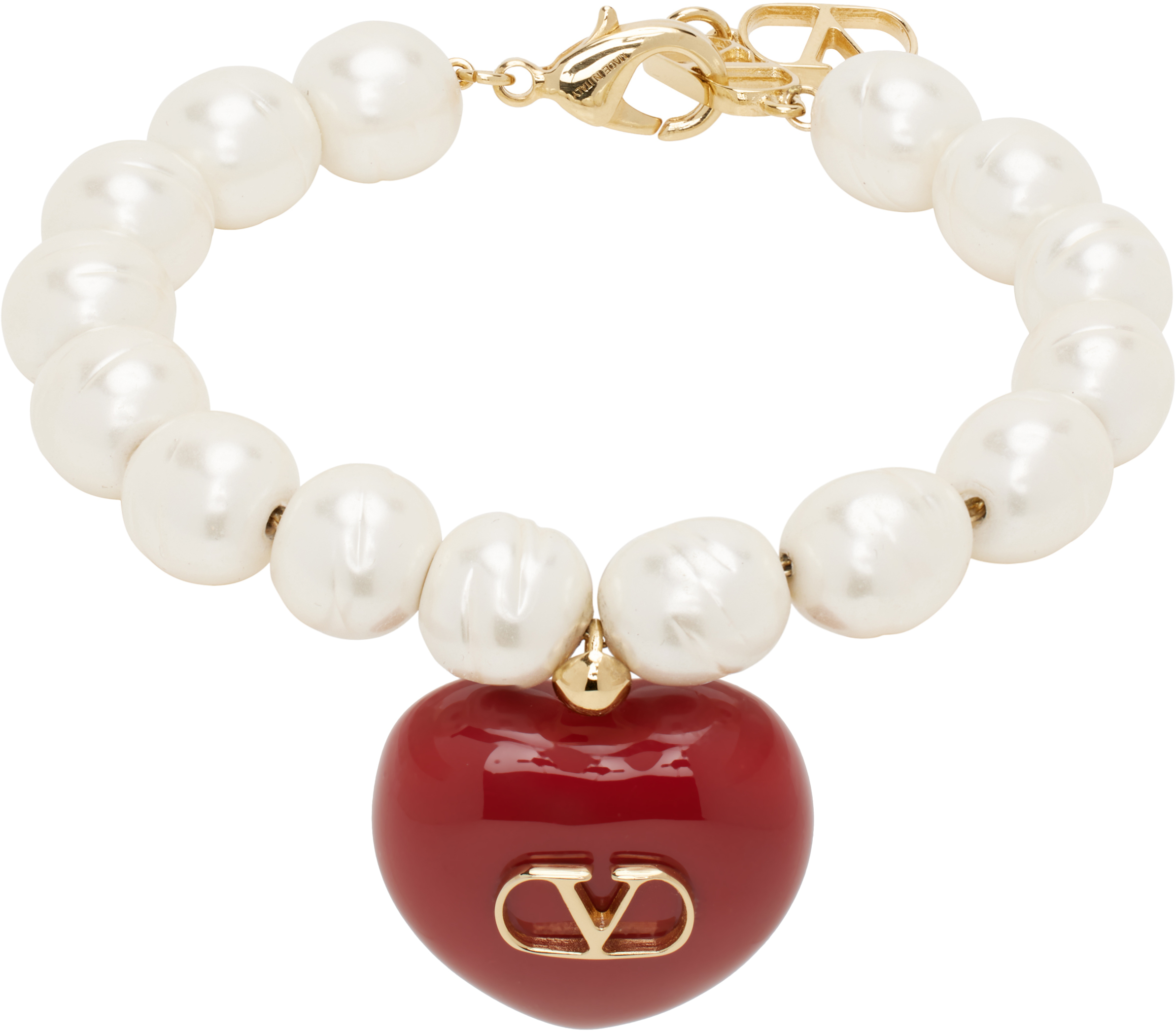 ブレスレット VALENTINO PEARL COEUR BRACELET Valentino Garavani: Off-White & Red Coeur Royal Bracelet