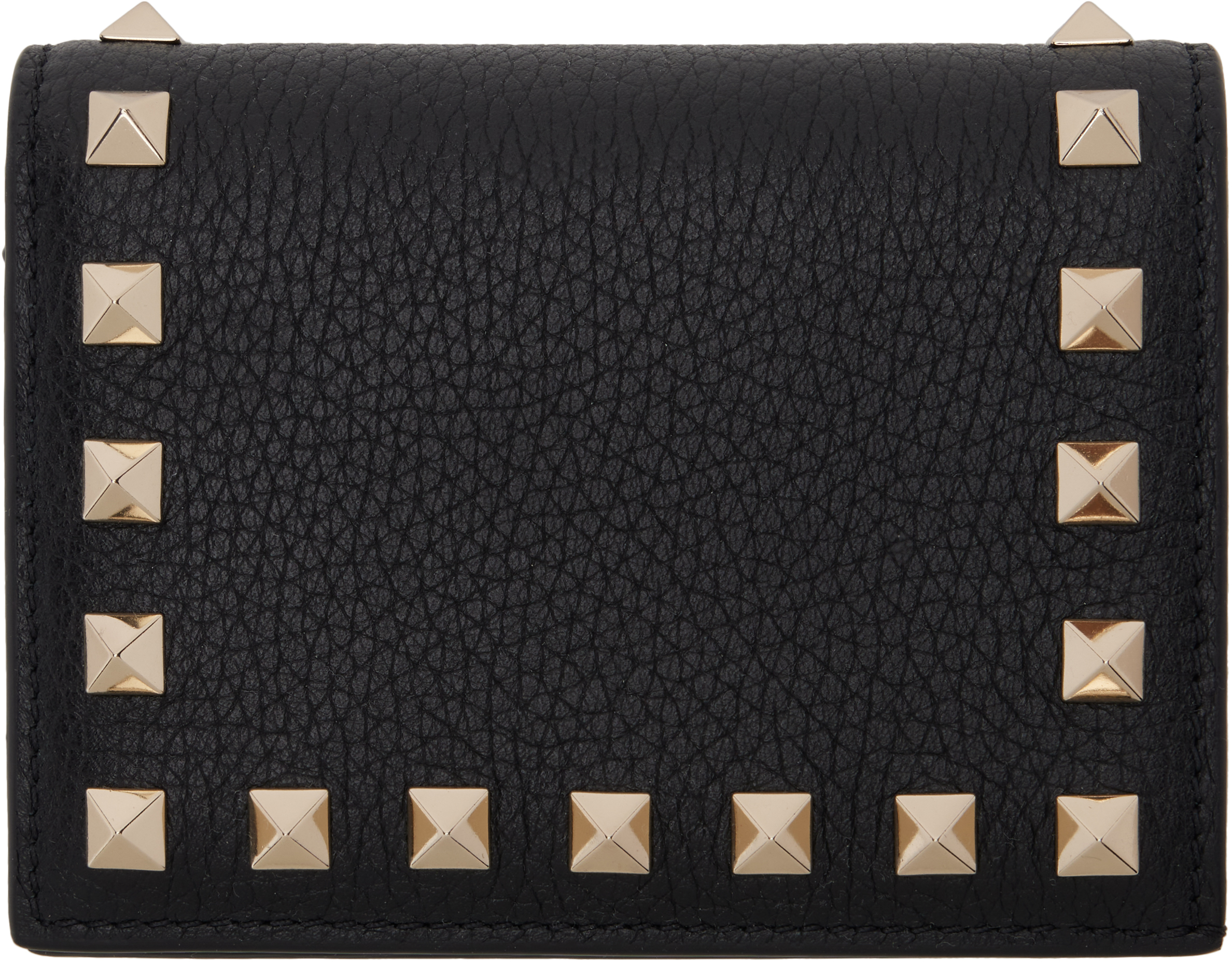 Black Small Rockstud Grainy Calfskin Wallet