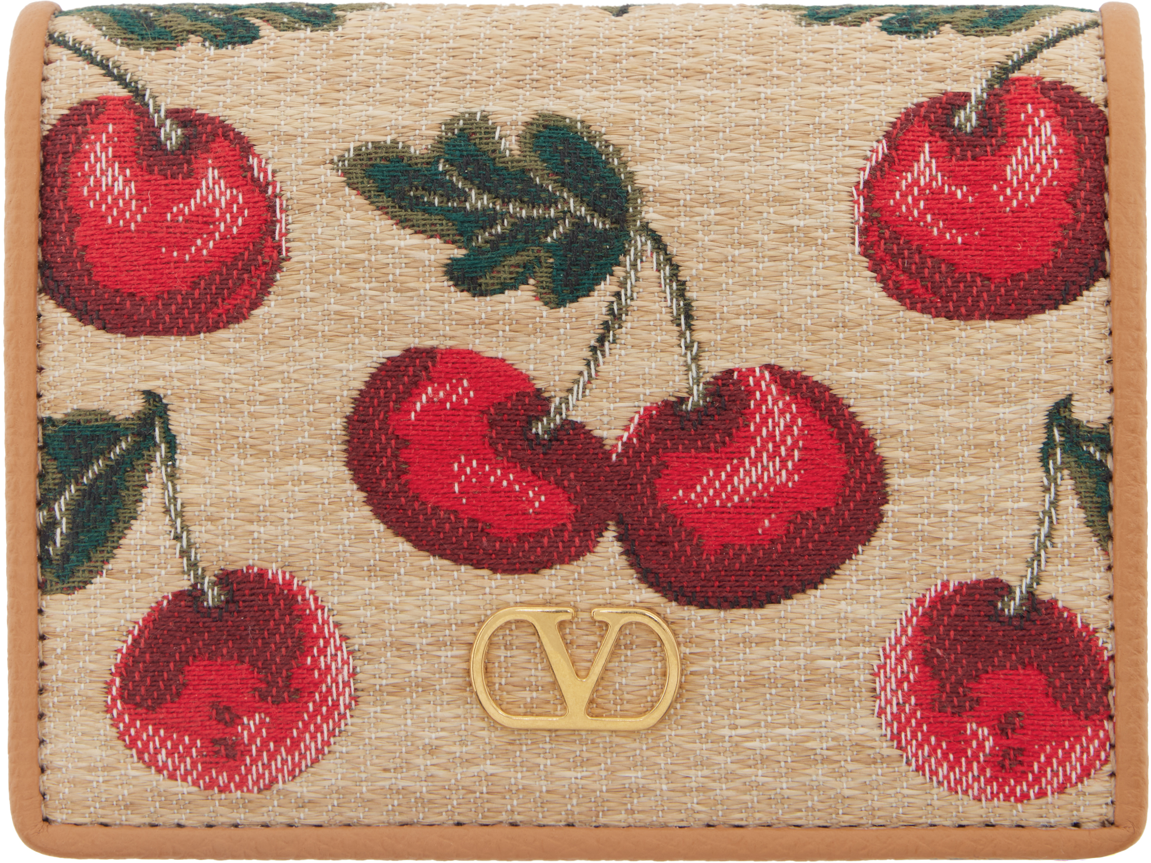 Beige VLogo Signature Cherryfic Jacquard Wallet