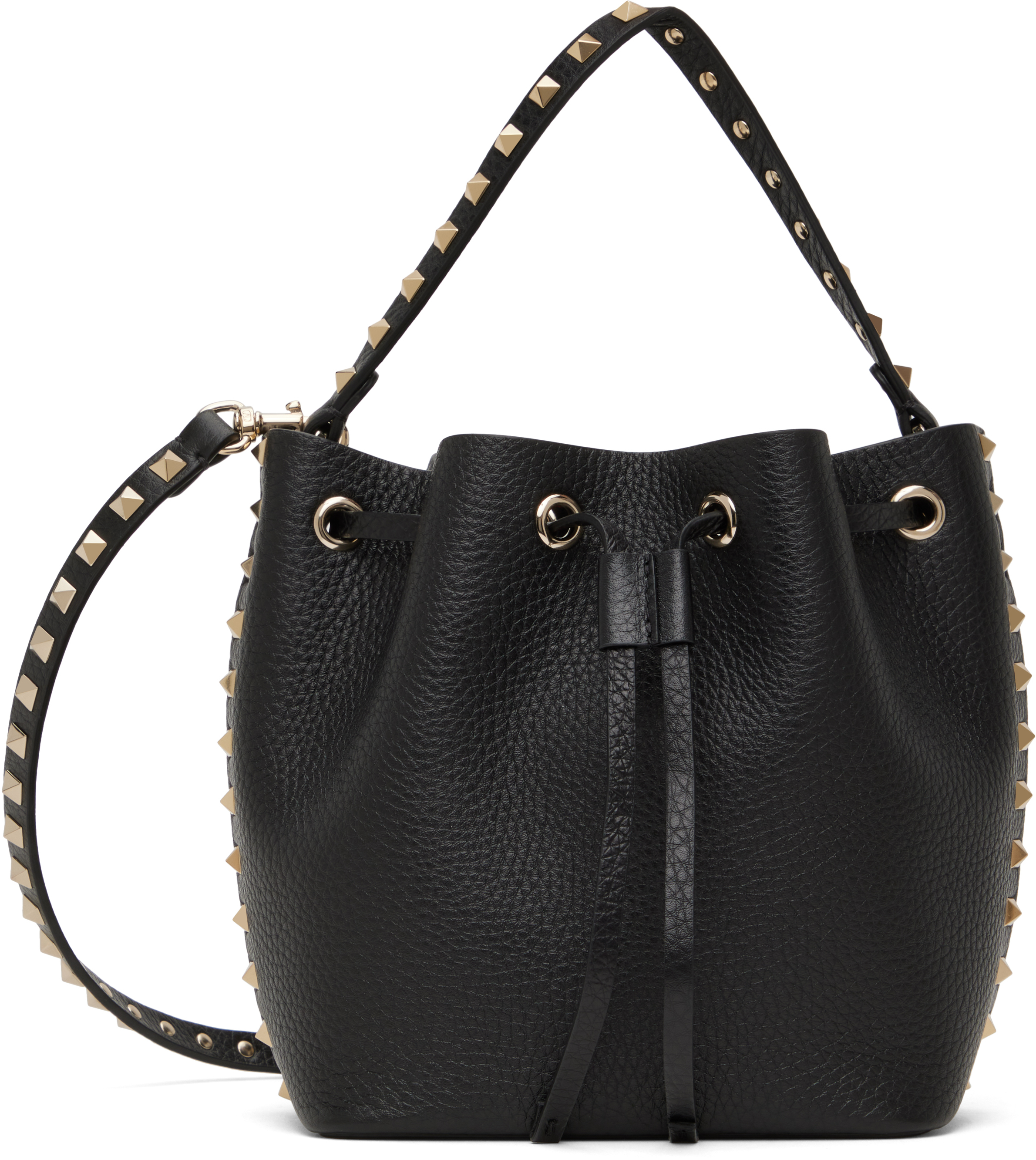 Black Rockstud Grainy Calfskin Bucket Bag by Valentino