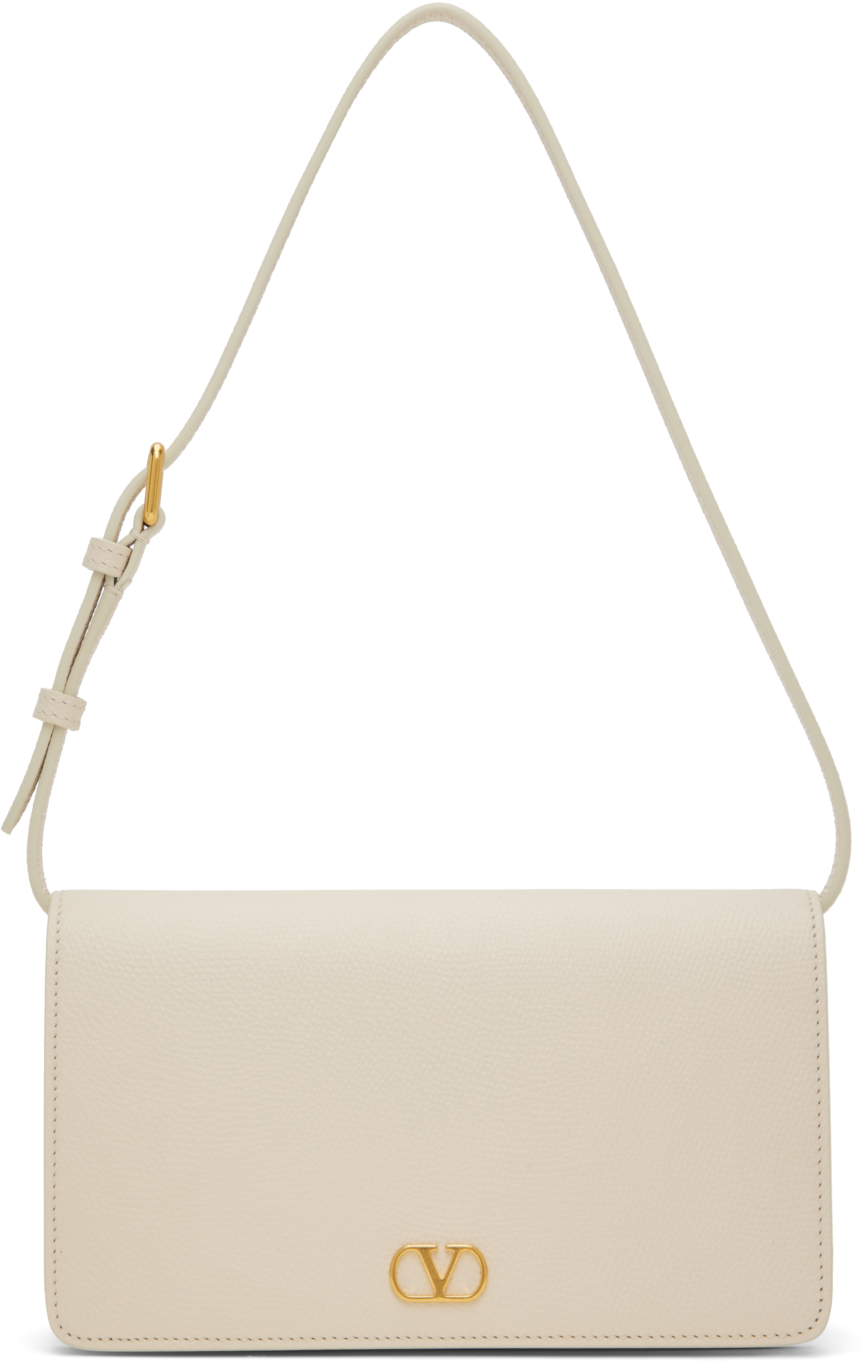 Valentino Mini Vlogo Signature Shoulder Bag In Grained Leather In I16 Light Ivory