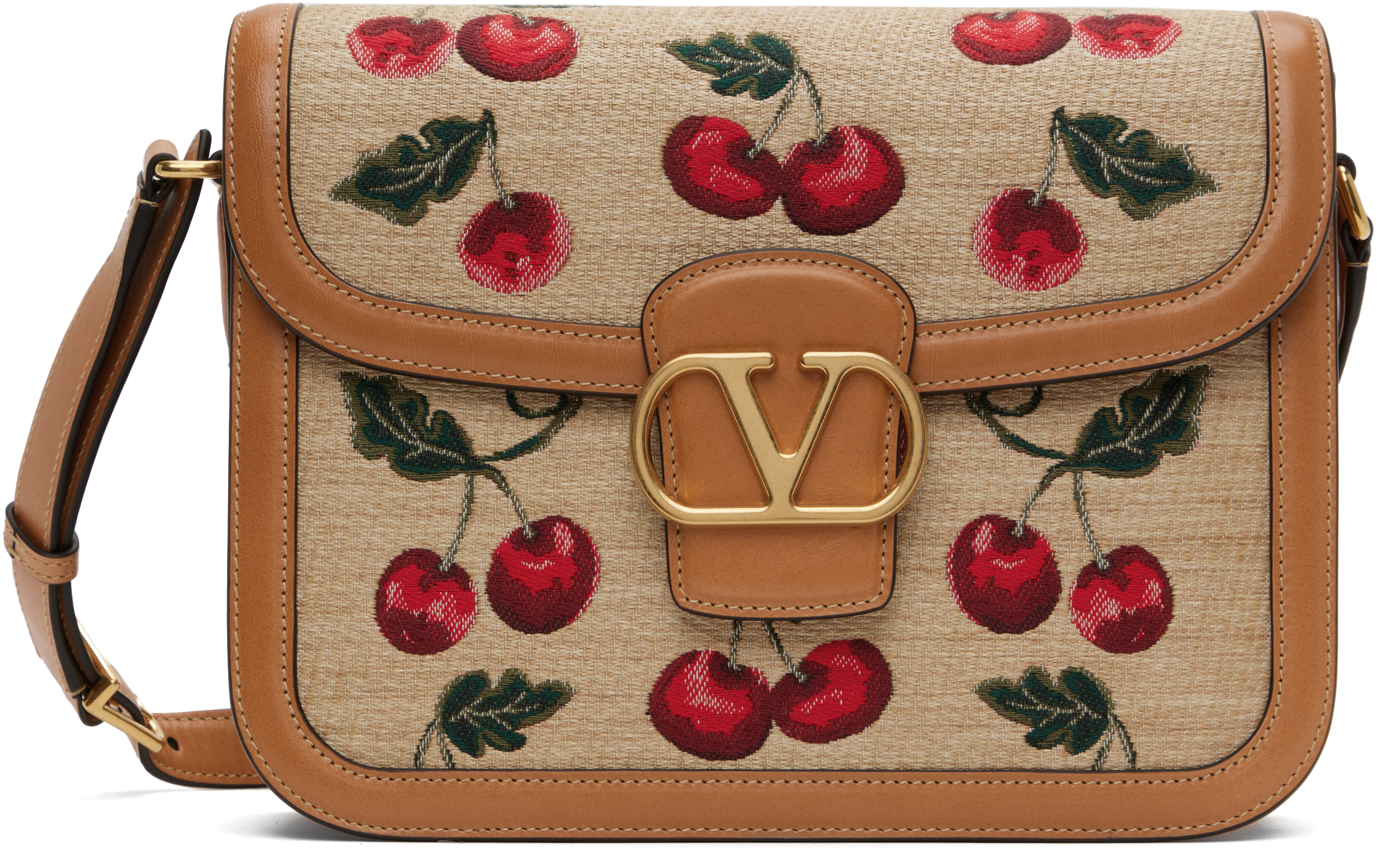 Valentino 9 To 5 Cherryfic Leather-trim Crossbody In Brown