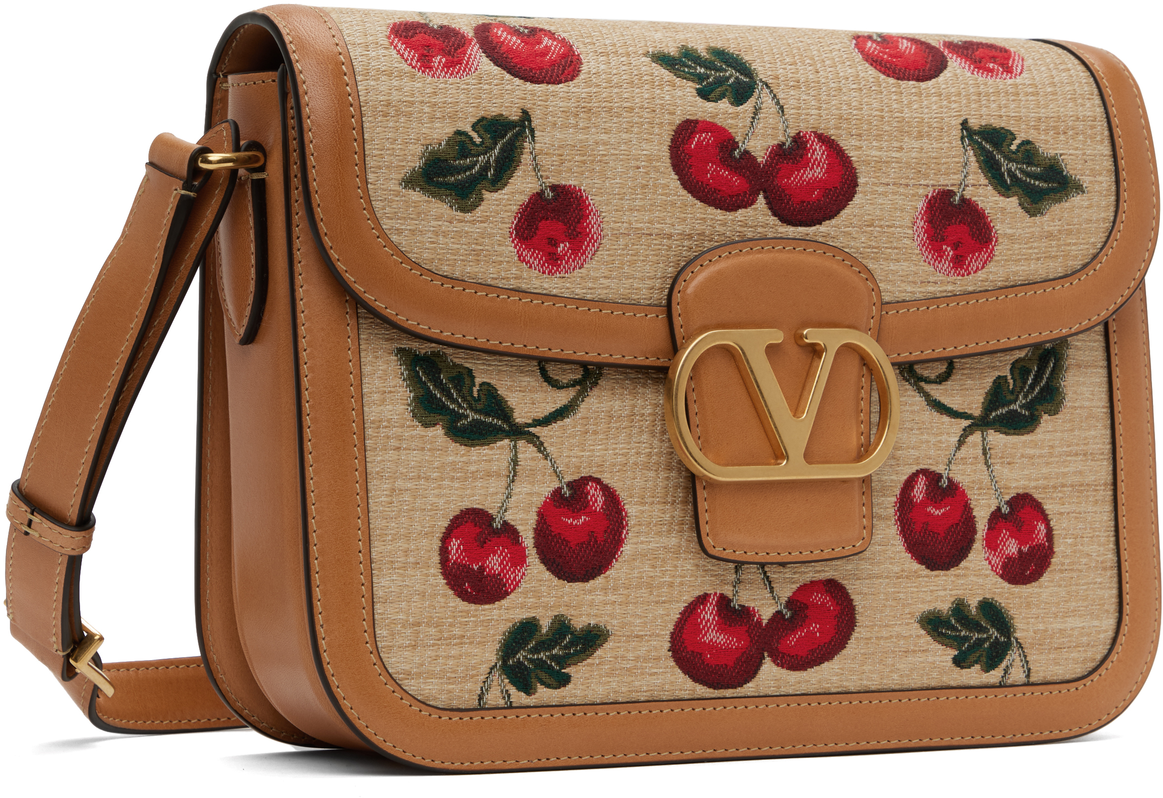 Valentino 9 To 5 Cherryfic Leather-trim Crossbody In Brown
